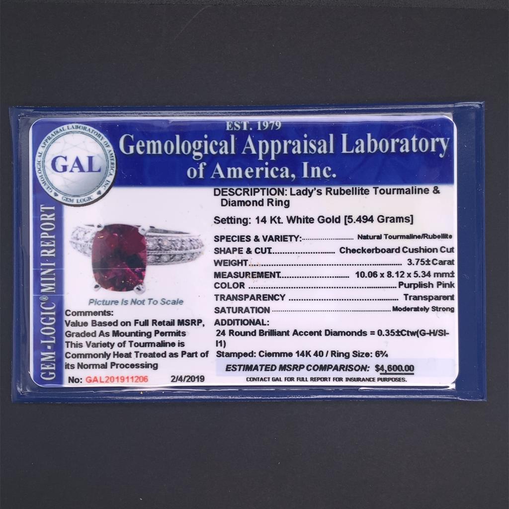 Diamond Tourmaline Rubellite Ring 6.75 14k Gold 4.10 TCW Women Certified For Sale 11