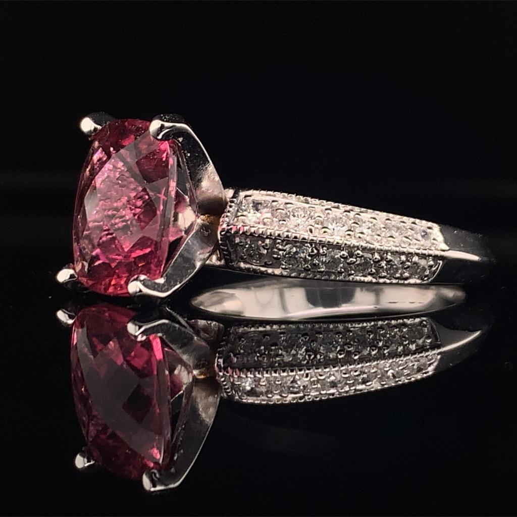 Diamond Tourmaline Rubellite Ring 6.75 14k Gold 4.10 TCW Women Certified In New Condition For Sale In Brooklyn, NY
