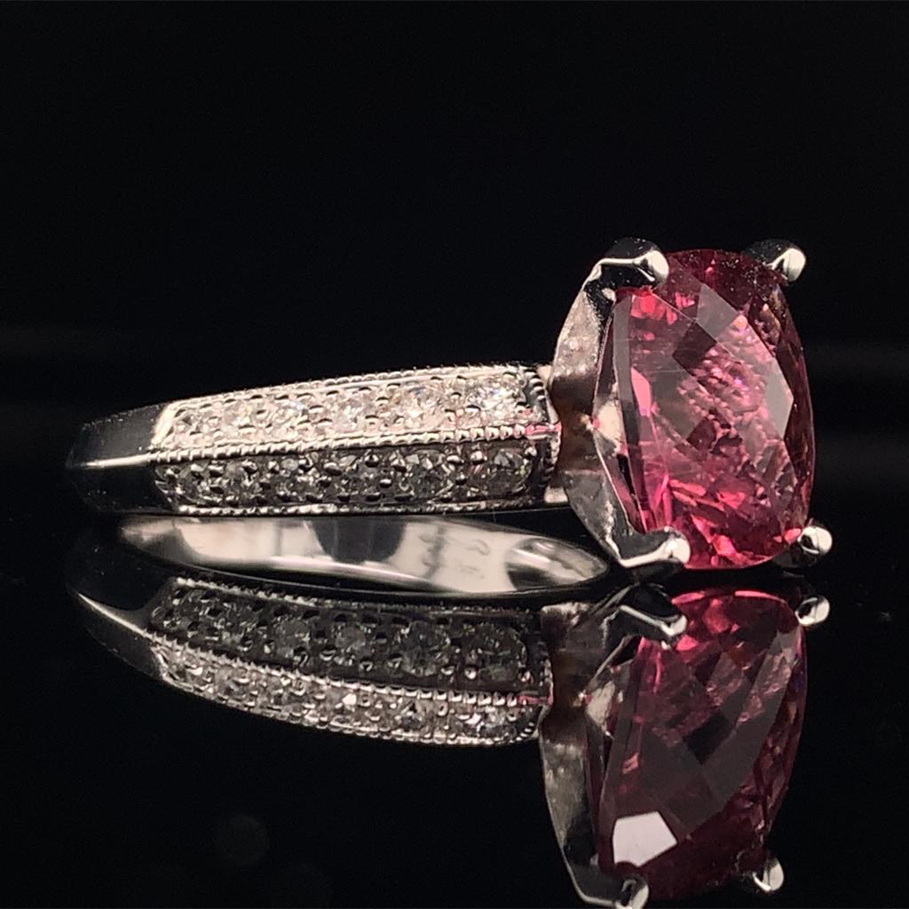 Diamant-Turmalin-Rubellit-Ring 6,75 14k Gold 4,10 TCW für Damen zertifiziert im Angebot 4