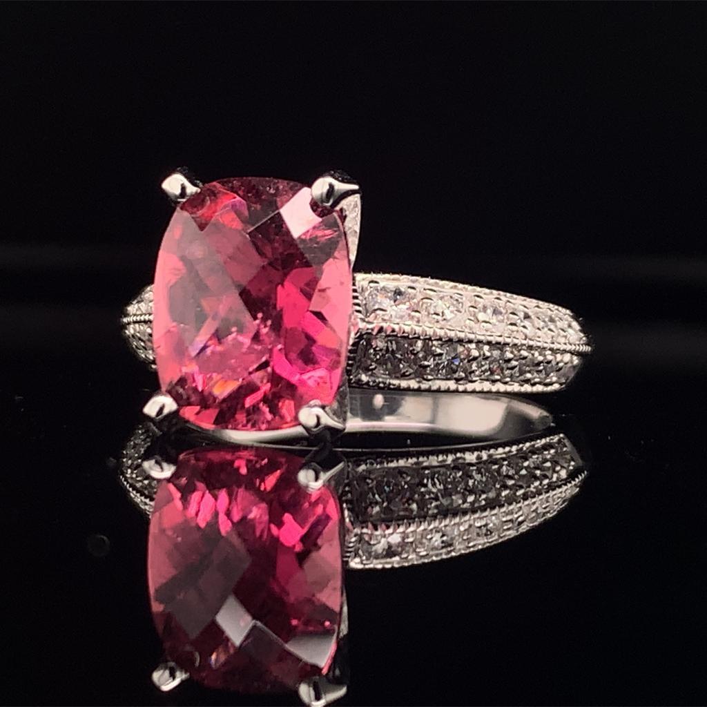Diamant-Turmalin-Rubellit-Ring 6,75 14k Gold 4,10 TCW für Damen zertifiziert im Angebot 5