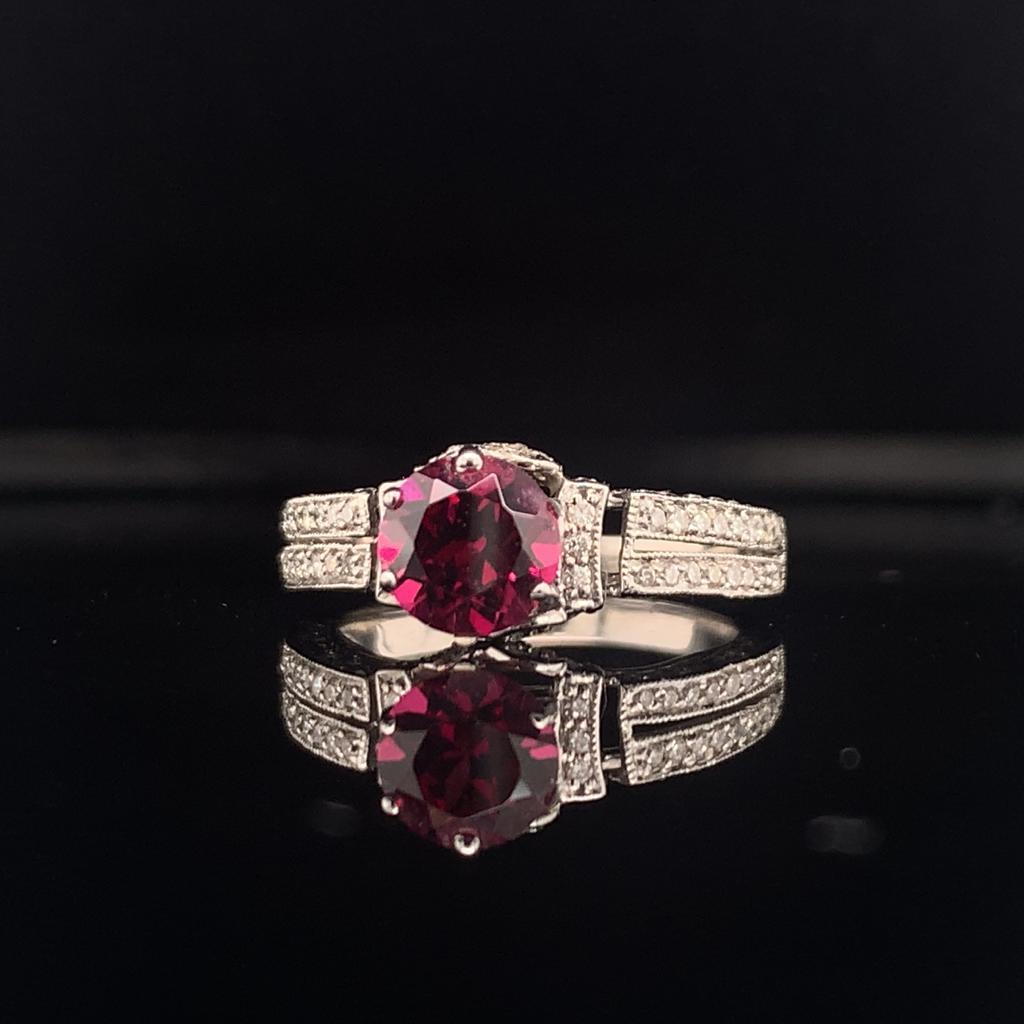 Diamond Tourmaline Rubellite Ring 4.5 14k Gold 1.38 TCW Women Certified For Sale 5