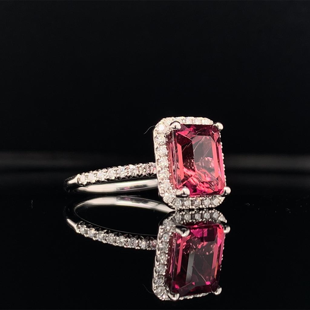 Diamond Tourmaline Rubellite Ring 6.5 18k Gold 3.11 TCW Certified For Sale 7