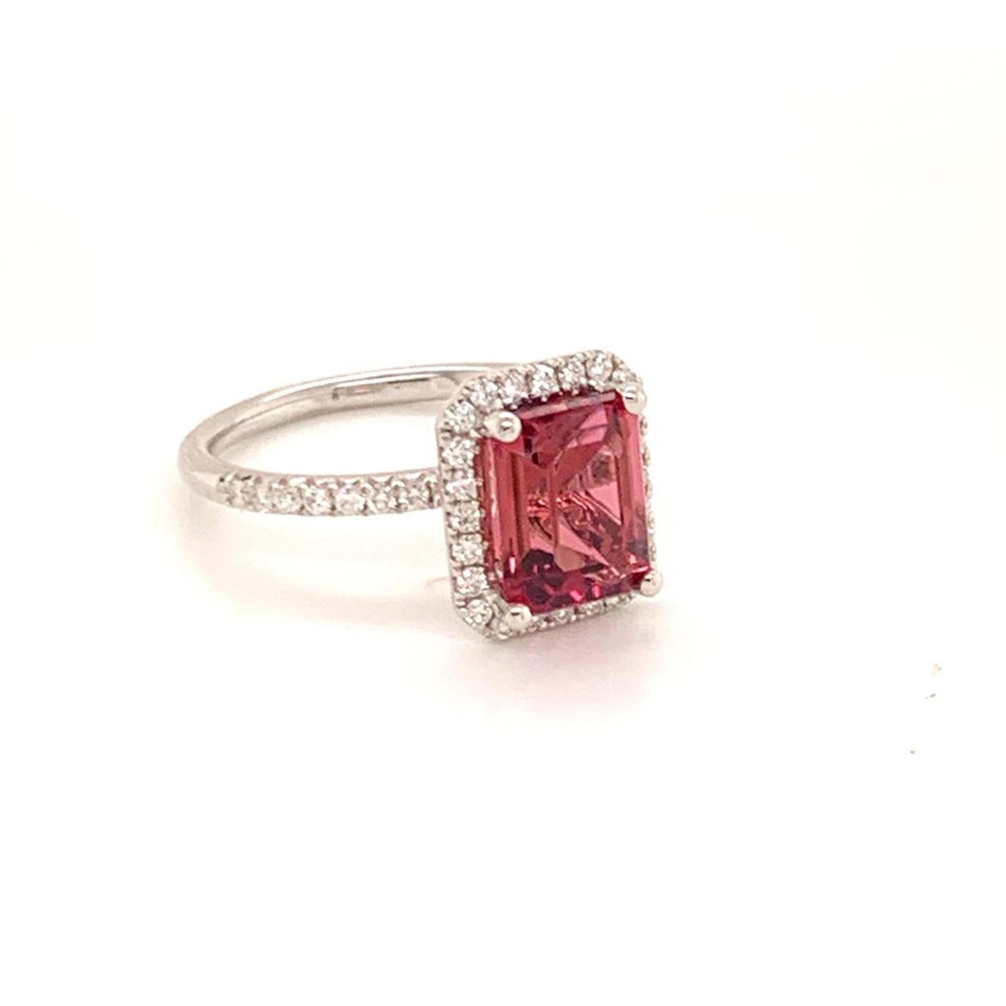 Diamond Tourmaline Rubellite Ring 6.5 18k Gold 3.11 TCW Certified For Sale 2