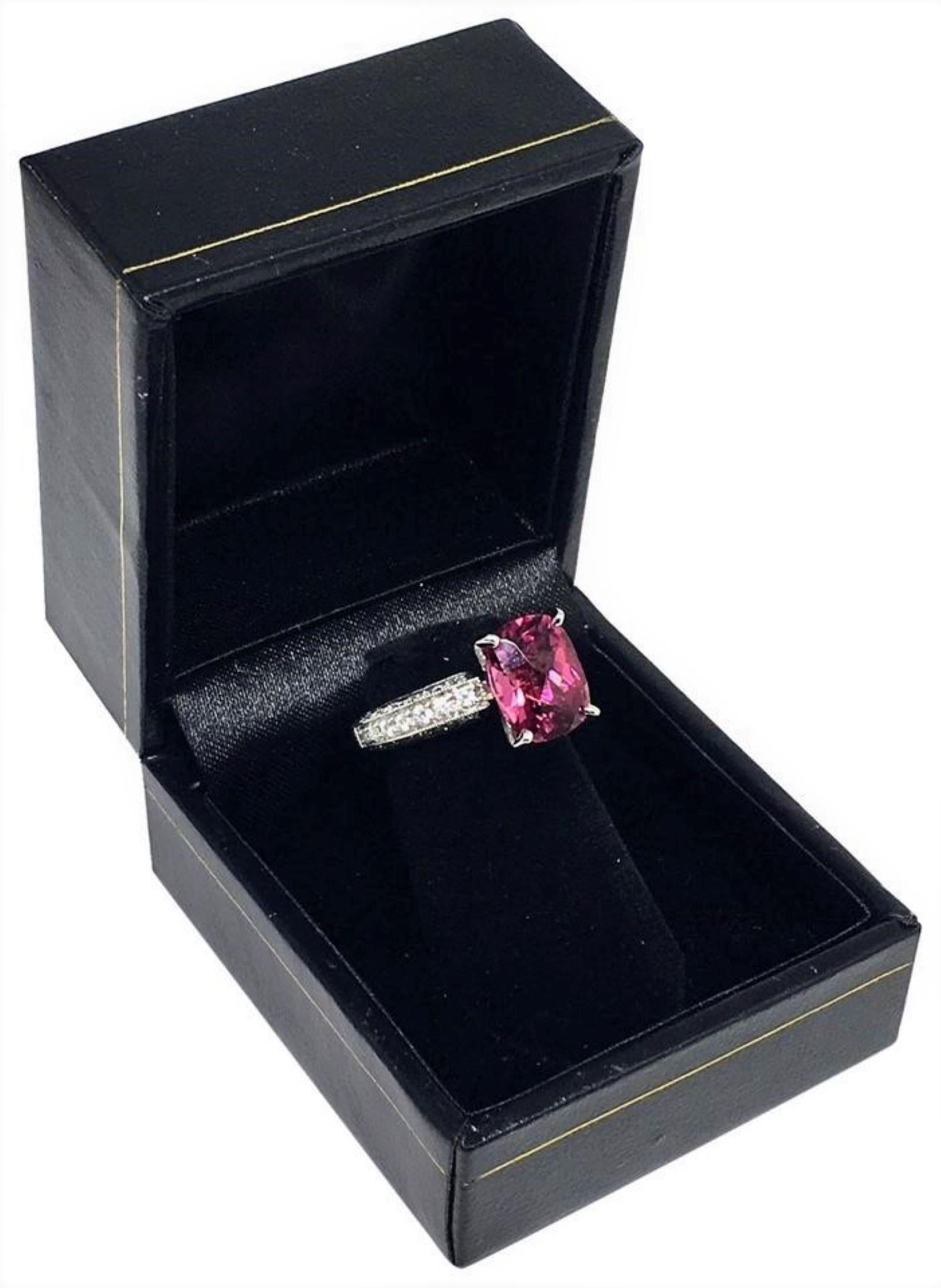 Diamond Tourmaline Rubellite Ring 3 Platinum 3.72 TCW Certified For Sale 4