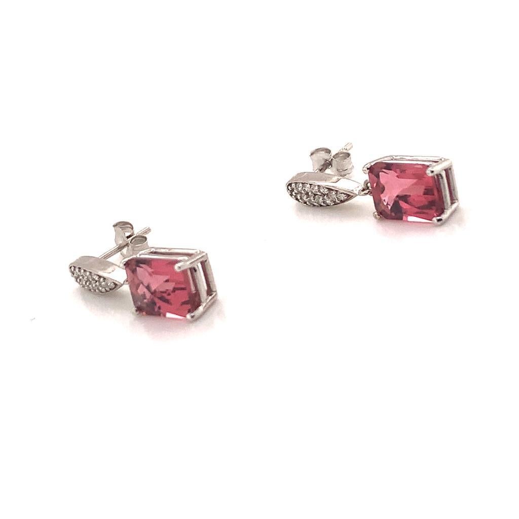 Diamond Rubellite Tourmaline Earrings 14 Karat White Gold 3.18 Carat Certified In New Condition In Brooklyn, NY