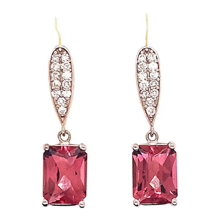 Diamond Rubellite Tourmaline Earrings 14 Karat White Gold 3.18 Carat Certified