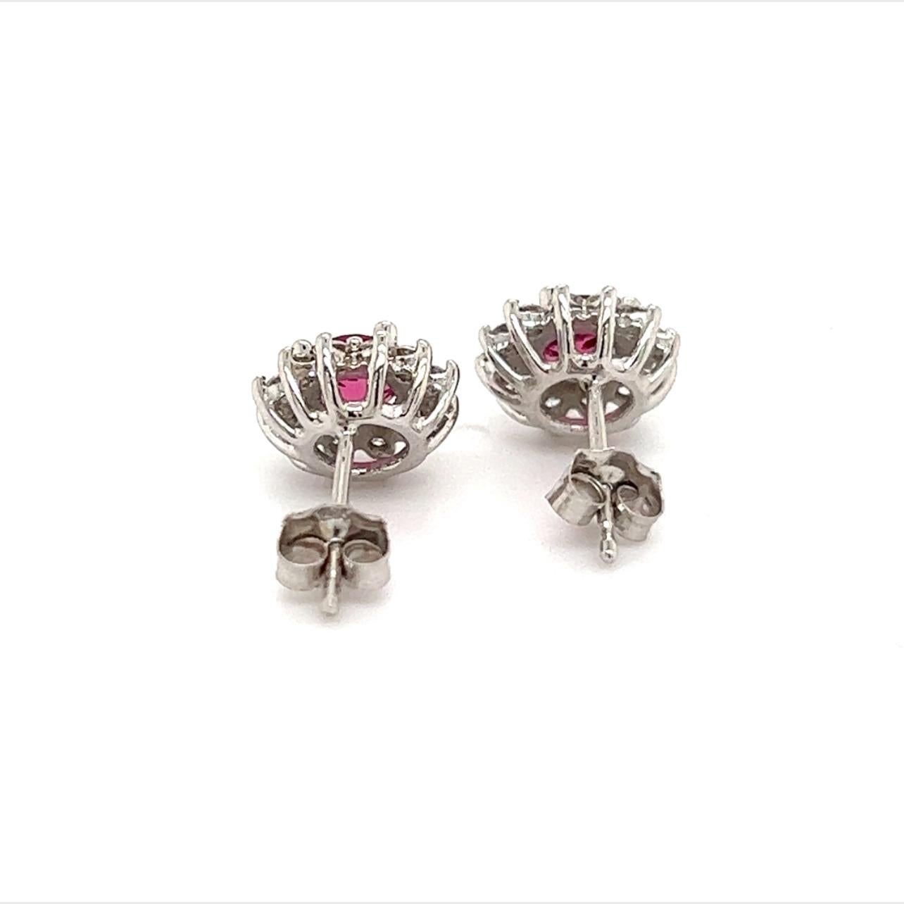 Diamond Rubellite Tourmaline Earrings 14k Gold 1.36 Tcw Certified For Sale 6