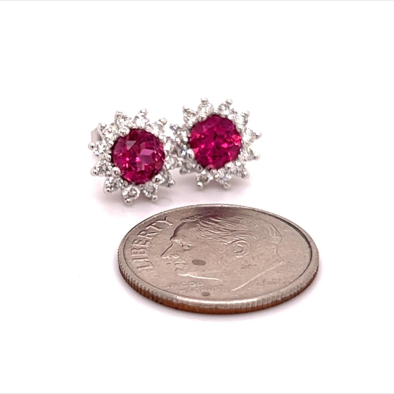 Diamond Rubellite Tourmaline Earrings 14k Gold 1.36 Tcw Certified In New Condition For Sale In Brooklyn, NY