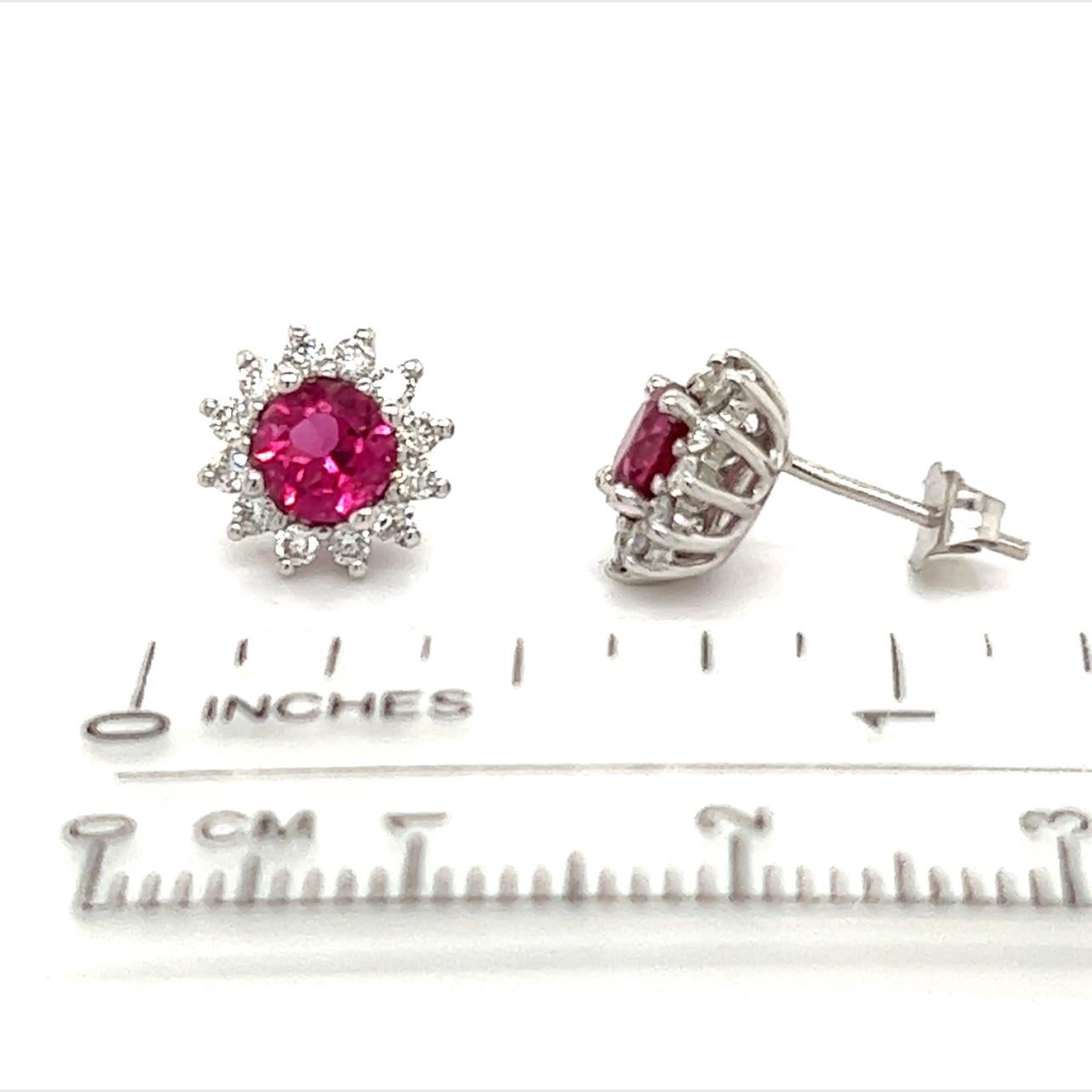 Women's Diamond Rubellite Tourmaline Earrings 14k Gold 1.36 Tcw Certified For Sale