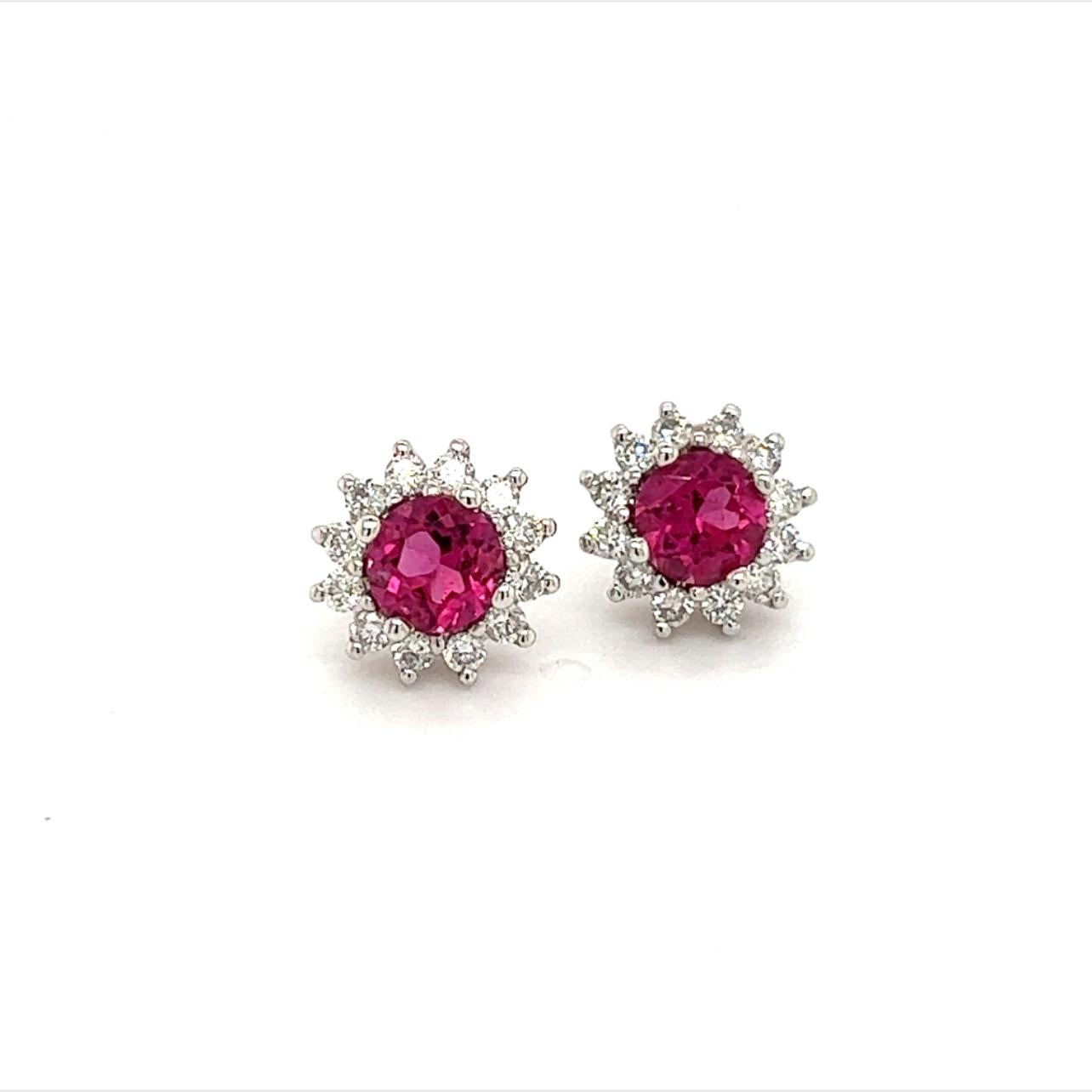 Boucles d'oreilles en or 14k avec diamants, rubellite et tourmaline certifiés 1.36 Tcw en vente 1