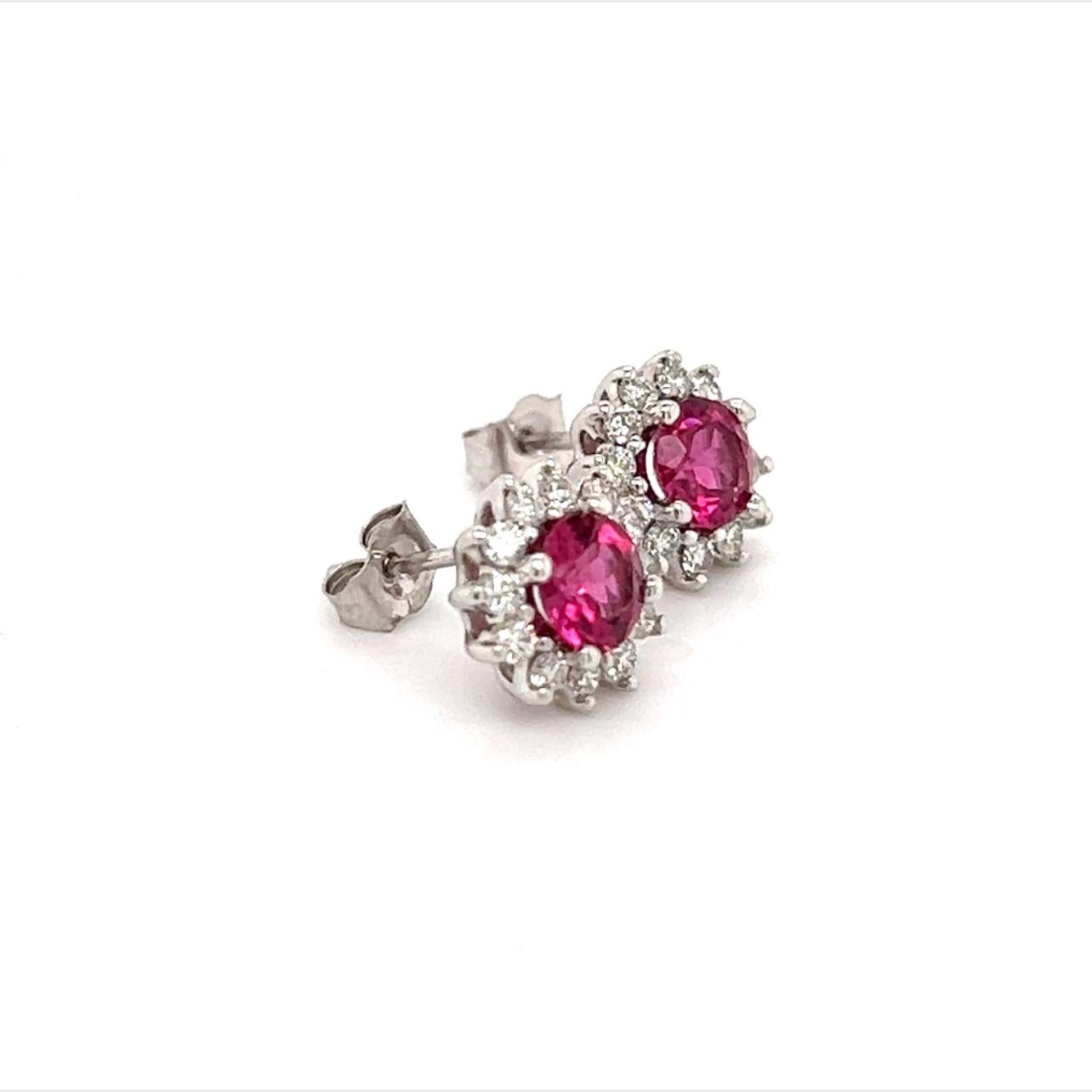 Boucles d'oreilles en or 14k avec diamants, rubellite et tourmaline certifiés 1.36 Tcw en vente 4