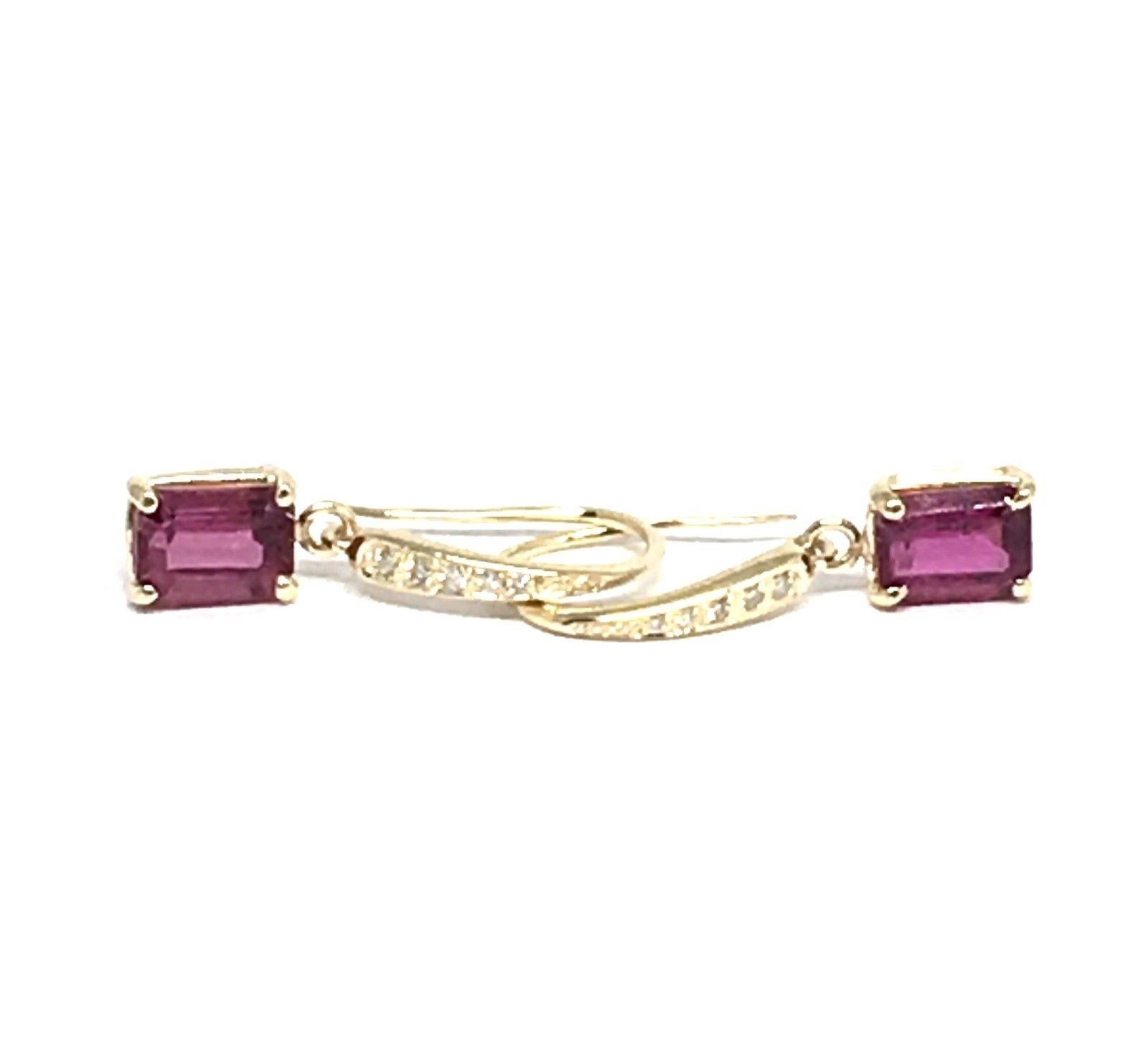 Emerald Cut Diamond Rubellite Tourmaline Earrings 14k Gold 2.05 Tcw Certified For Sale