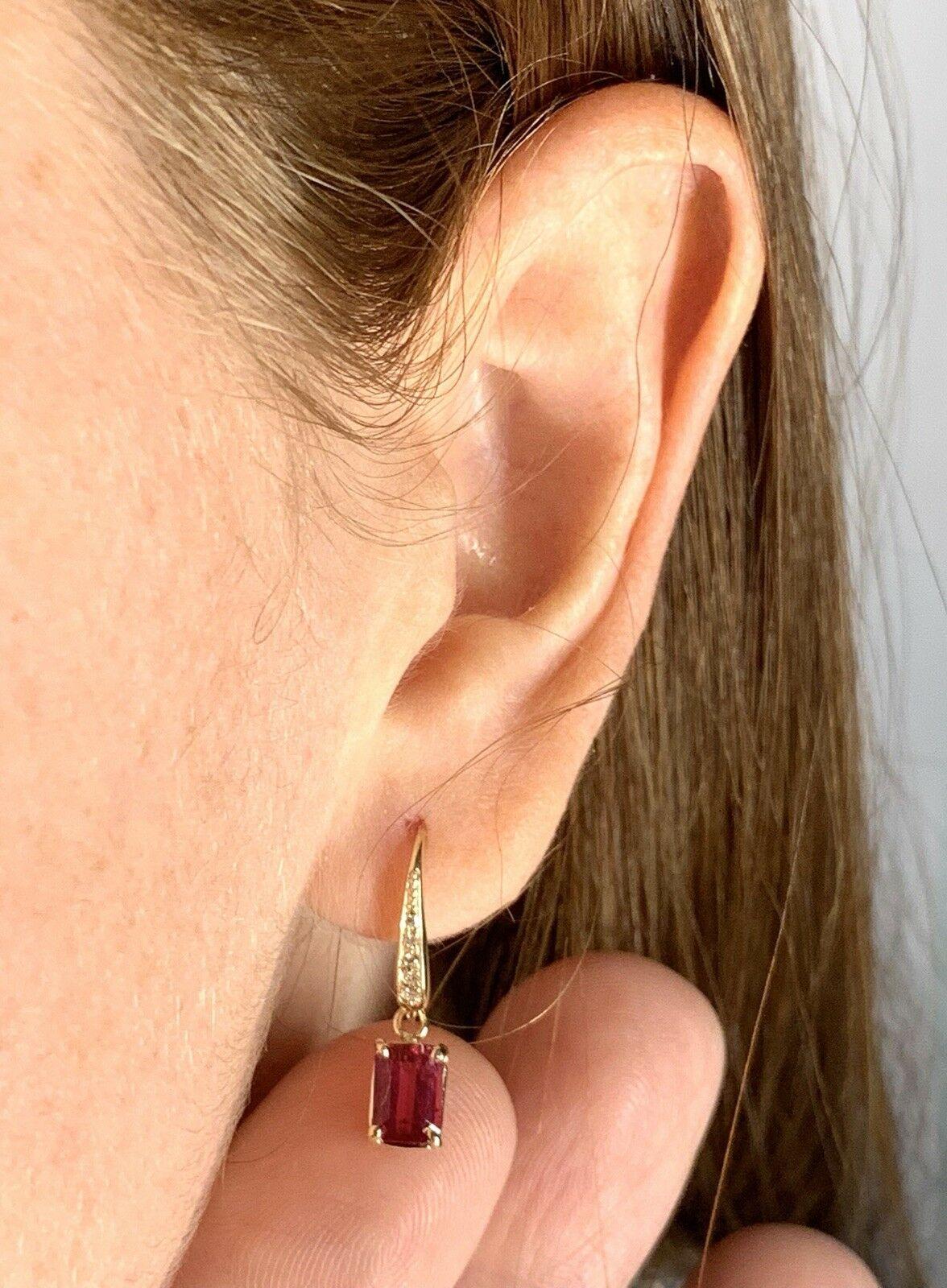 Diamond Rubellite Tourmaline Earrings 14k Gold 2.05 Tcw Certified For Sale 1