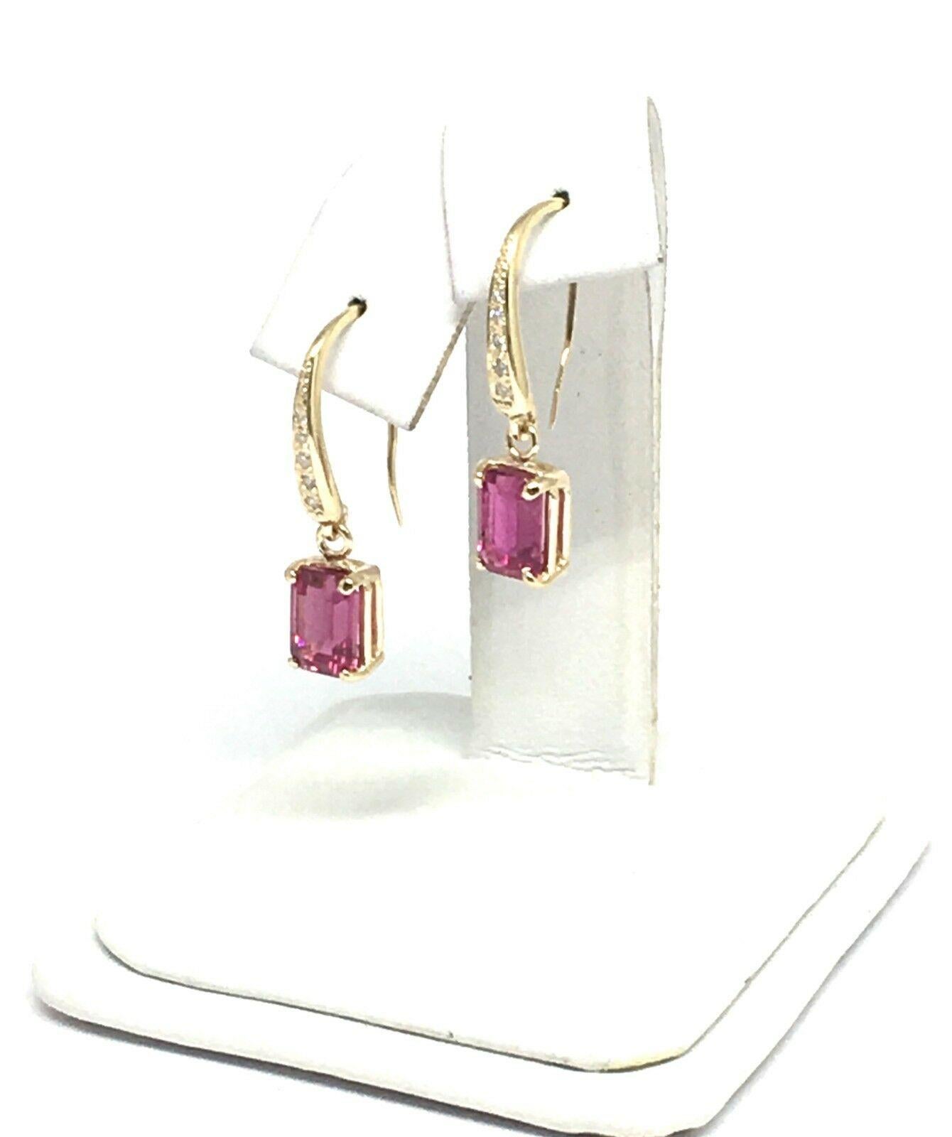 Diamond Rubellite Tourmaline Earrings 14k Gold 2.05 Tcw Certified For Sale 2