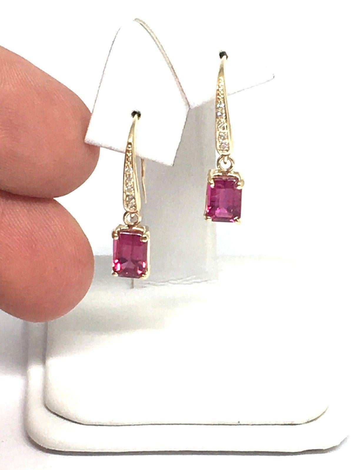 Diamond Rubellite Tourmaline Earrings 14k Gold 2.05 Tcw Certified For Sale 3
