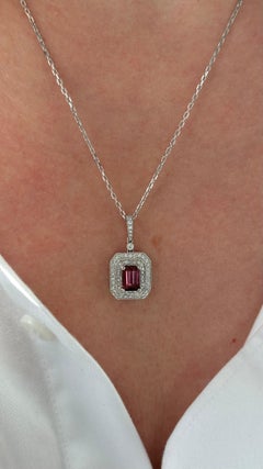 Diamond Rubellite Tourmaline Necklace 18" 18k Gold 1.80 TCW Certified