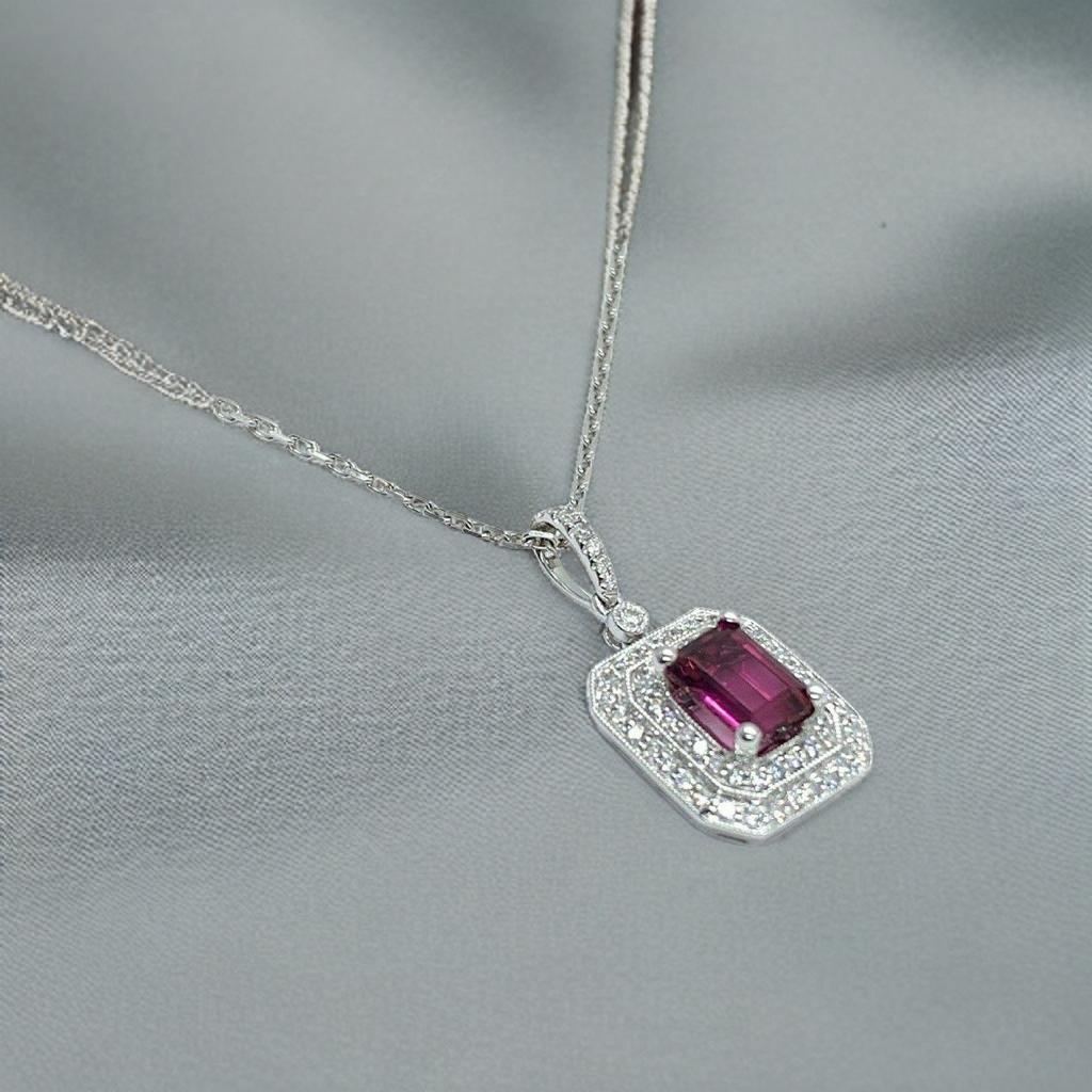 Diamond Rubellite Tourmaline Necklace 18