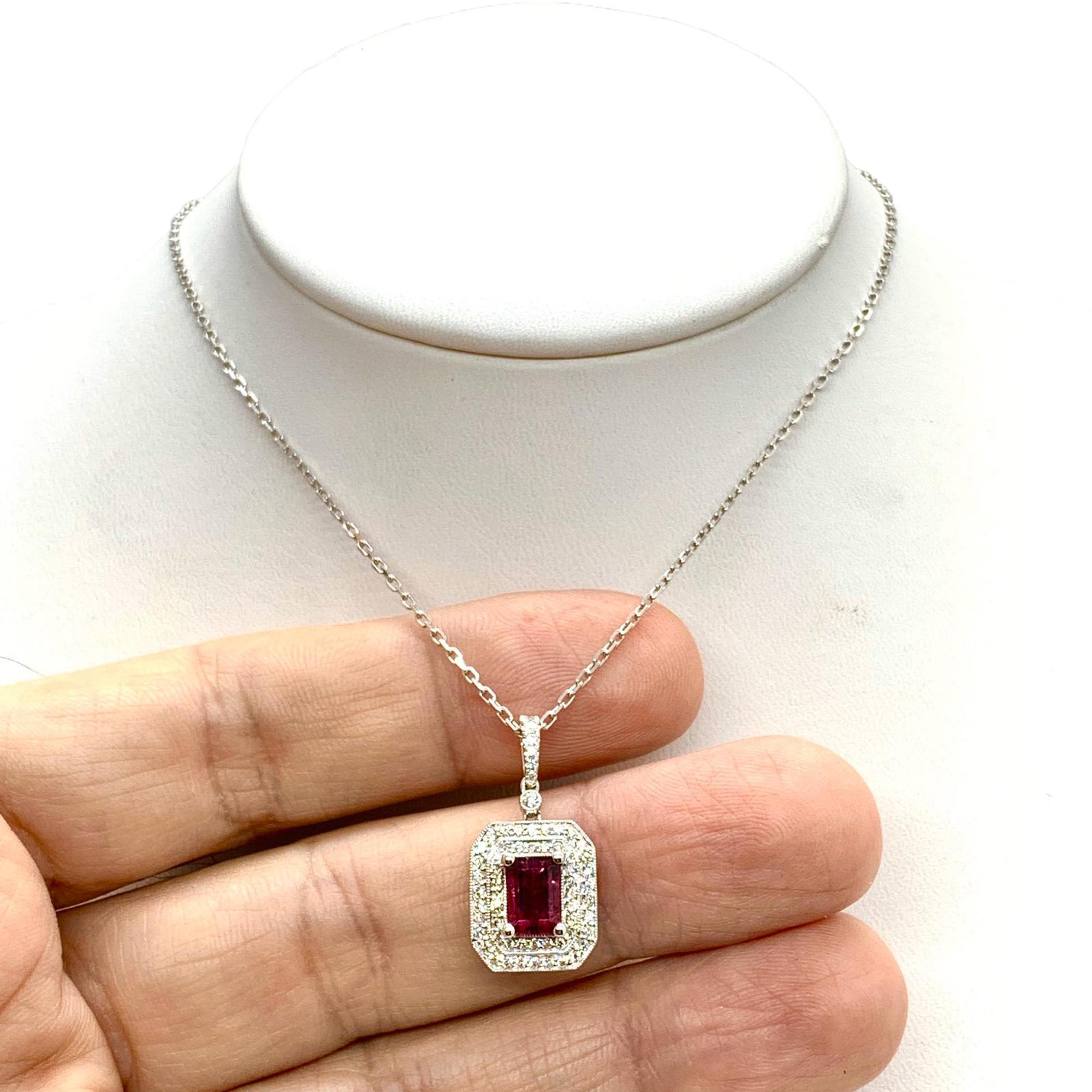 Natural Finely Faceted Quality Rubellite Tourmaline Diamond Necklace 18
