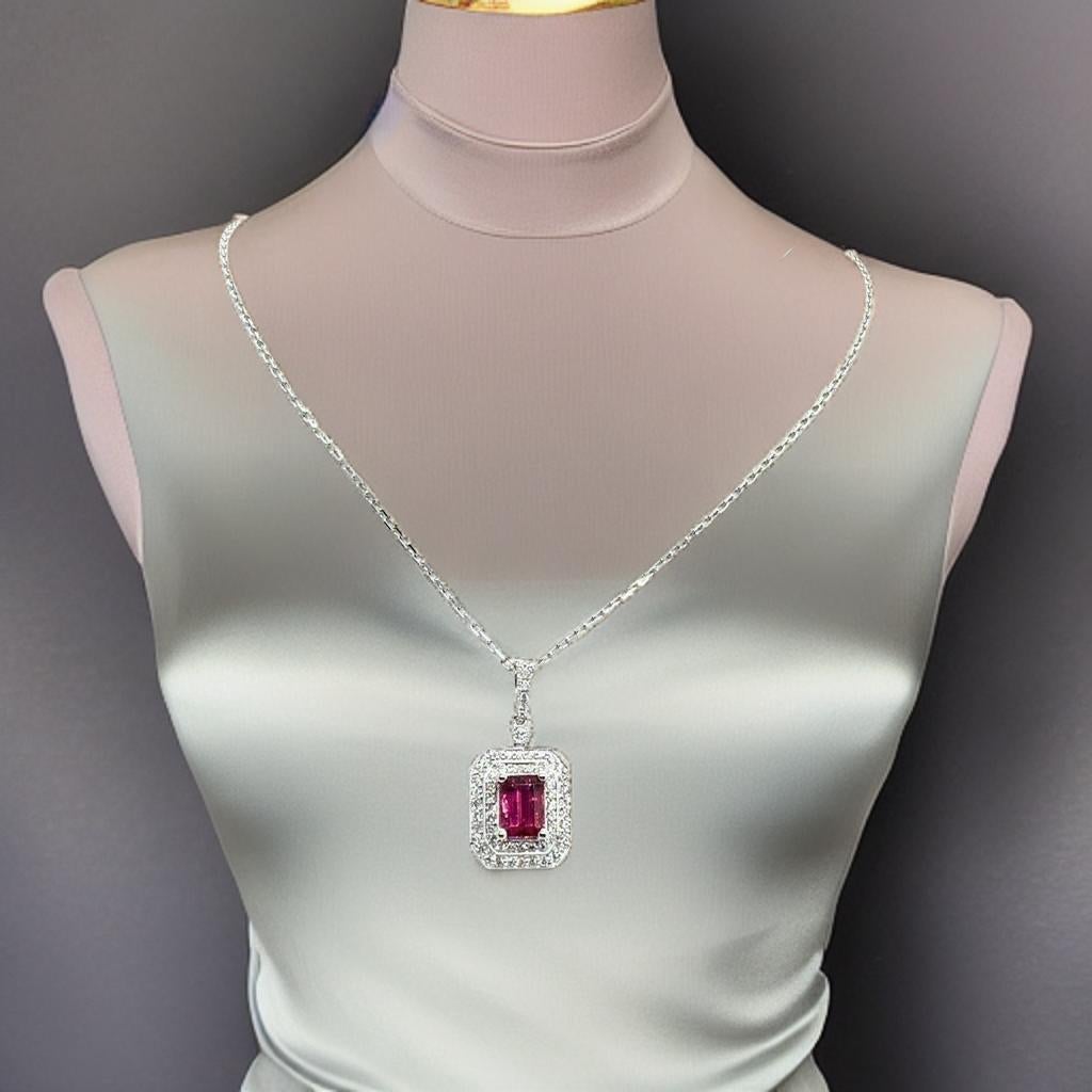 Diamond Rubellite Tourmaline Necklace 18