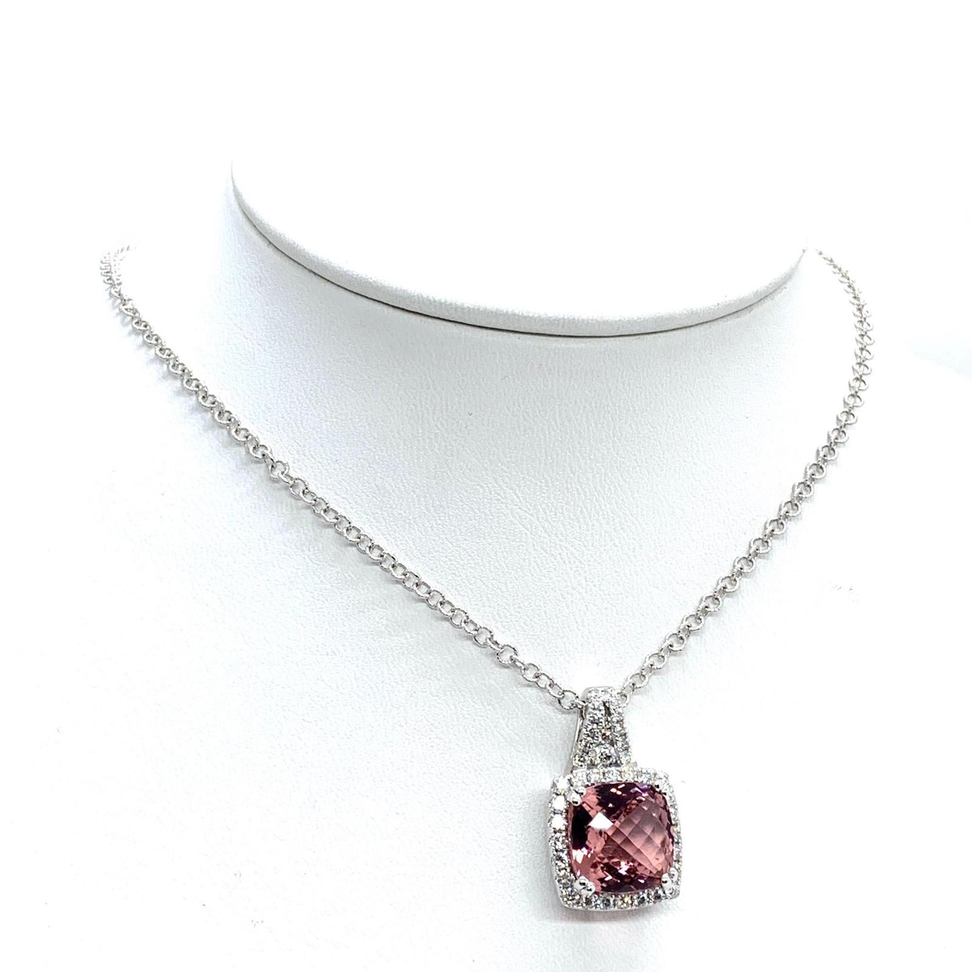 Diamond Rubellite Tourmaline Necklace 5.47 TCW 18k Gold Certified In New Condition For Sale In Brooklyn, NY
