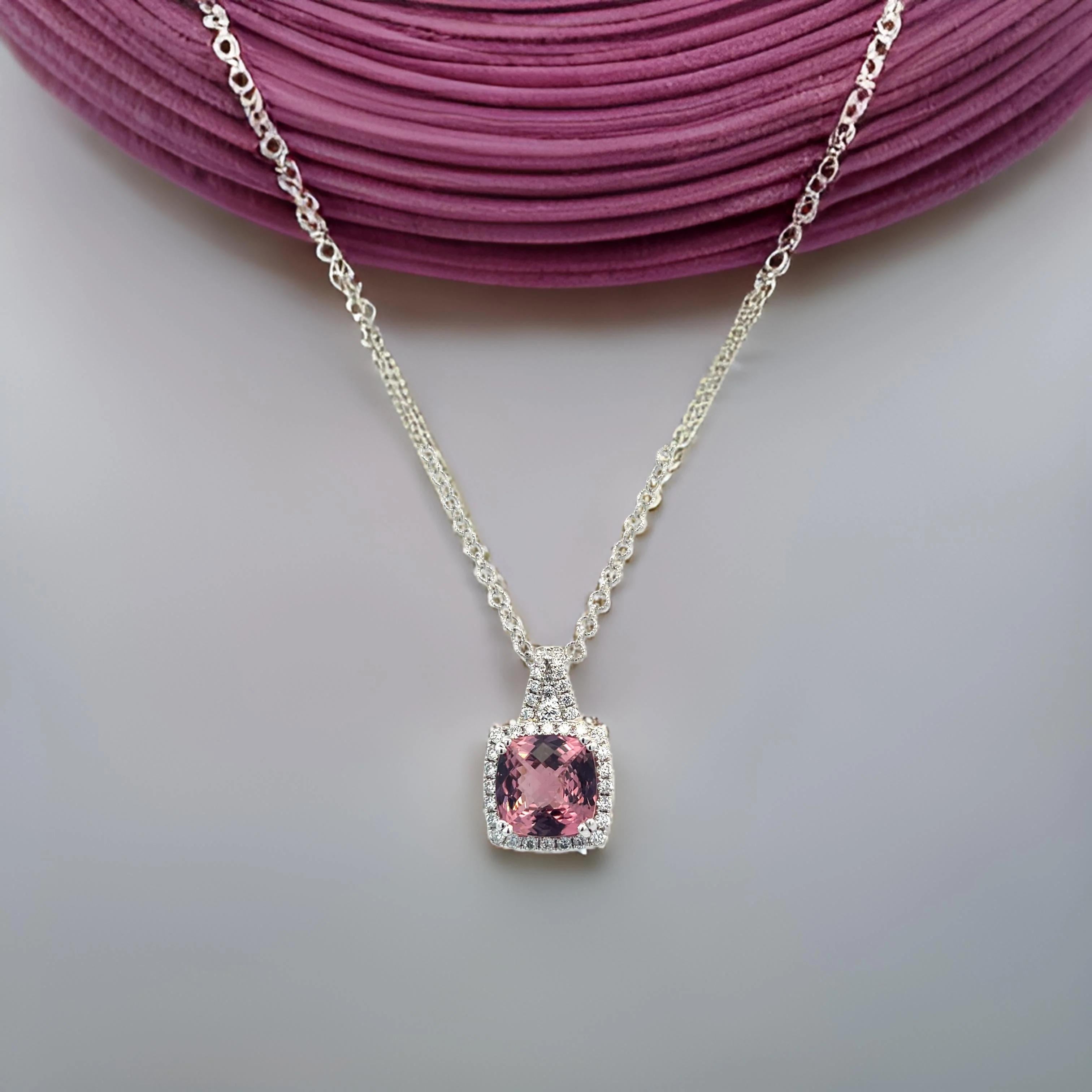 Diamond Rubellite Tourmaline Necklace 5.47 TCW 18k Gold Certified For Sale 8