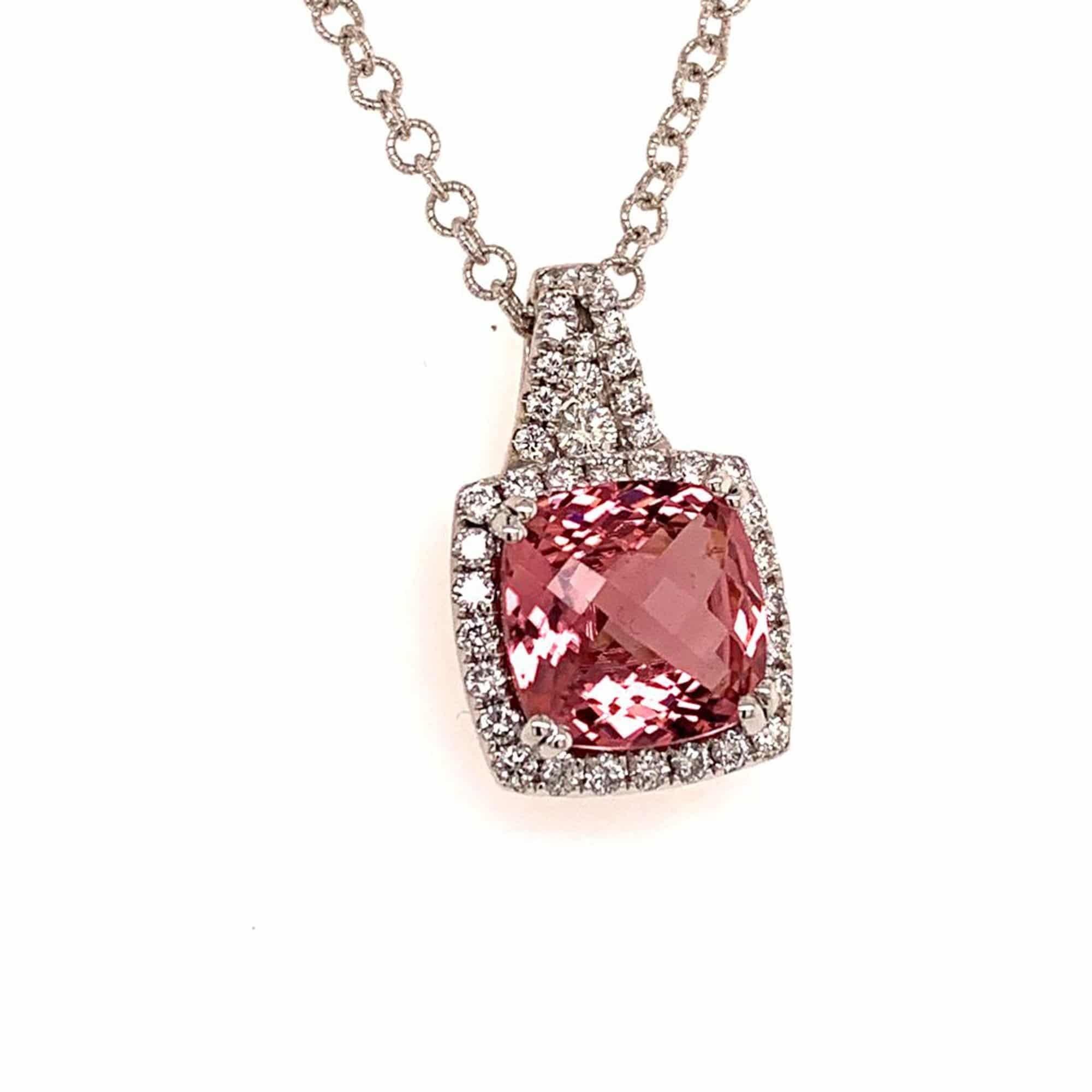 Diamond Rubellite Tourmaline Necklace 5.47 TCW 18k Gold Certified For Sale 10