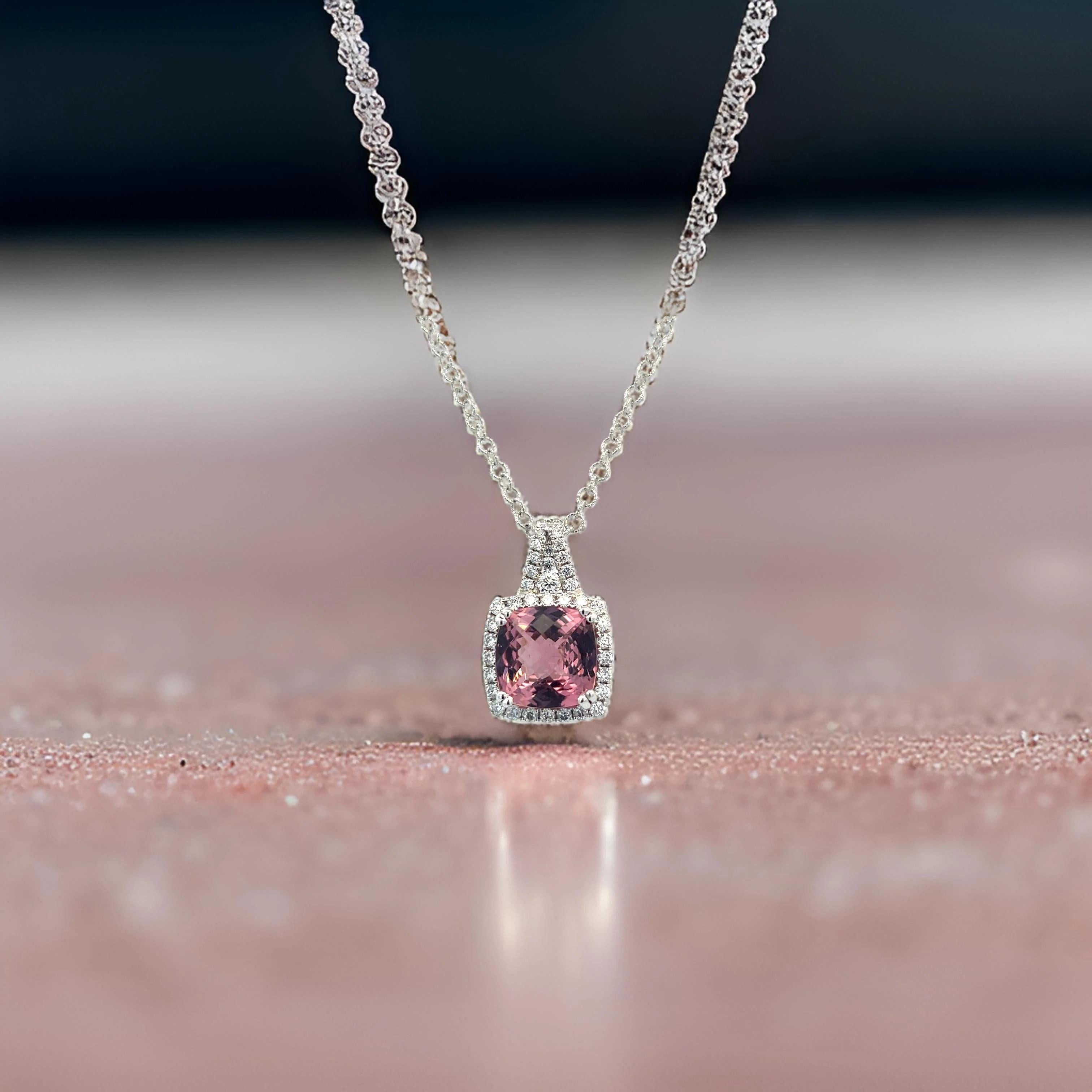 Diamond Rubellite Tourmaline Necklace 5.47 TCW 18k Gold Certified For Sale 11
