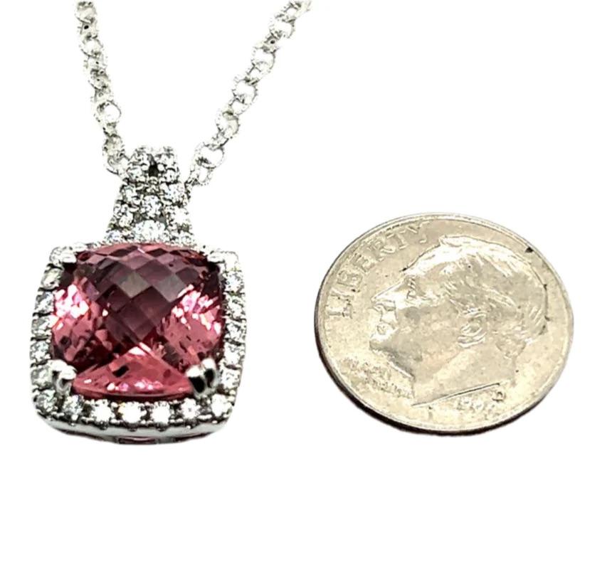 Diamond Rubellite Tourmaline Necklace 5.47 TCW 18k Gold Certified For Sale 12