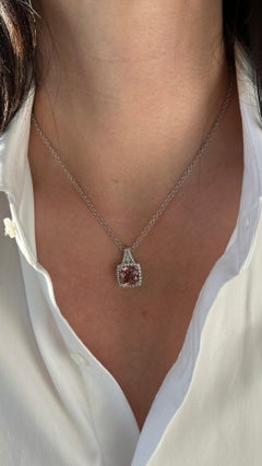 Diamond Rubellite Tourmaline Necklace 5.47 TCW 18k Gold Certified