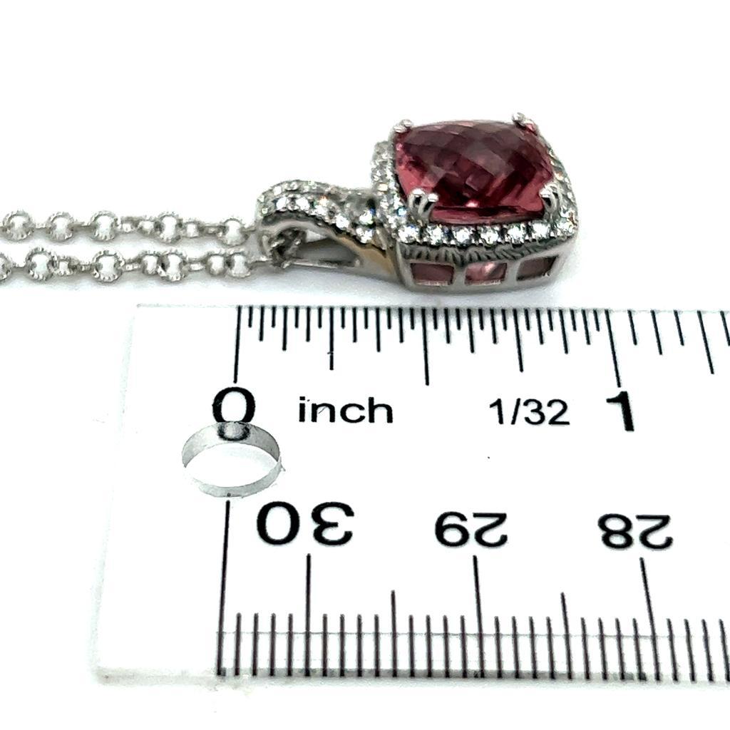 Modern Diamond Rubellite Tourmaline Necklace 5.47 TCW 18k Gold Certified For Sale