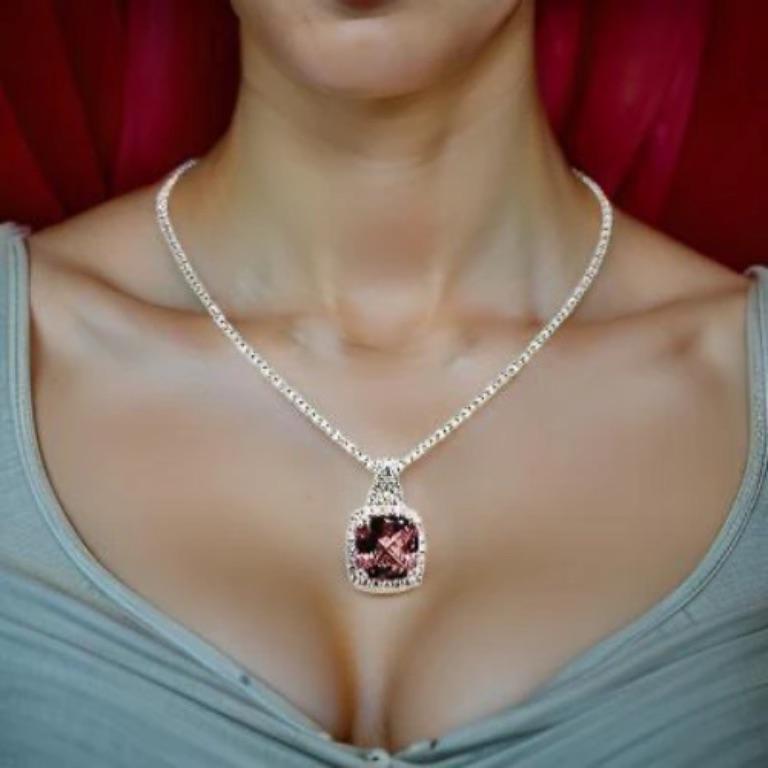 Diamond Rubellite Tourmaline Necklace 5.47 TCW 18k Gold Certified In New Condition For Sale In Brooklyn, NY