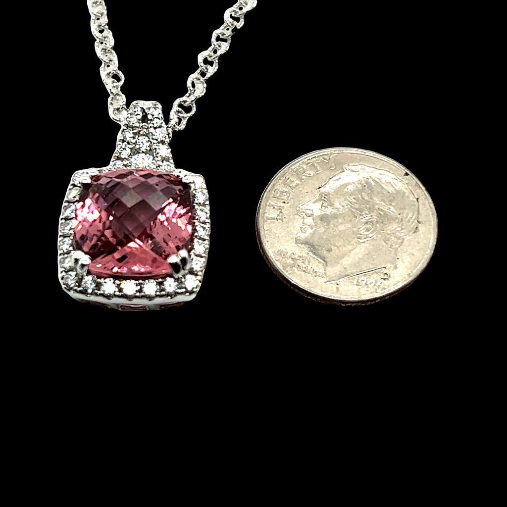 Diamond Rubellite Tourmaline Necklace 5.47 TCW 18k Gold Certified For Sale 1