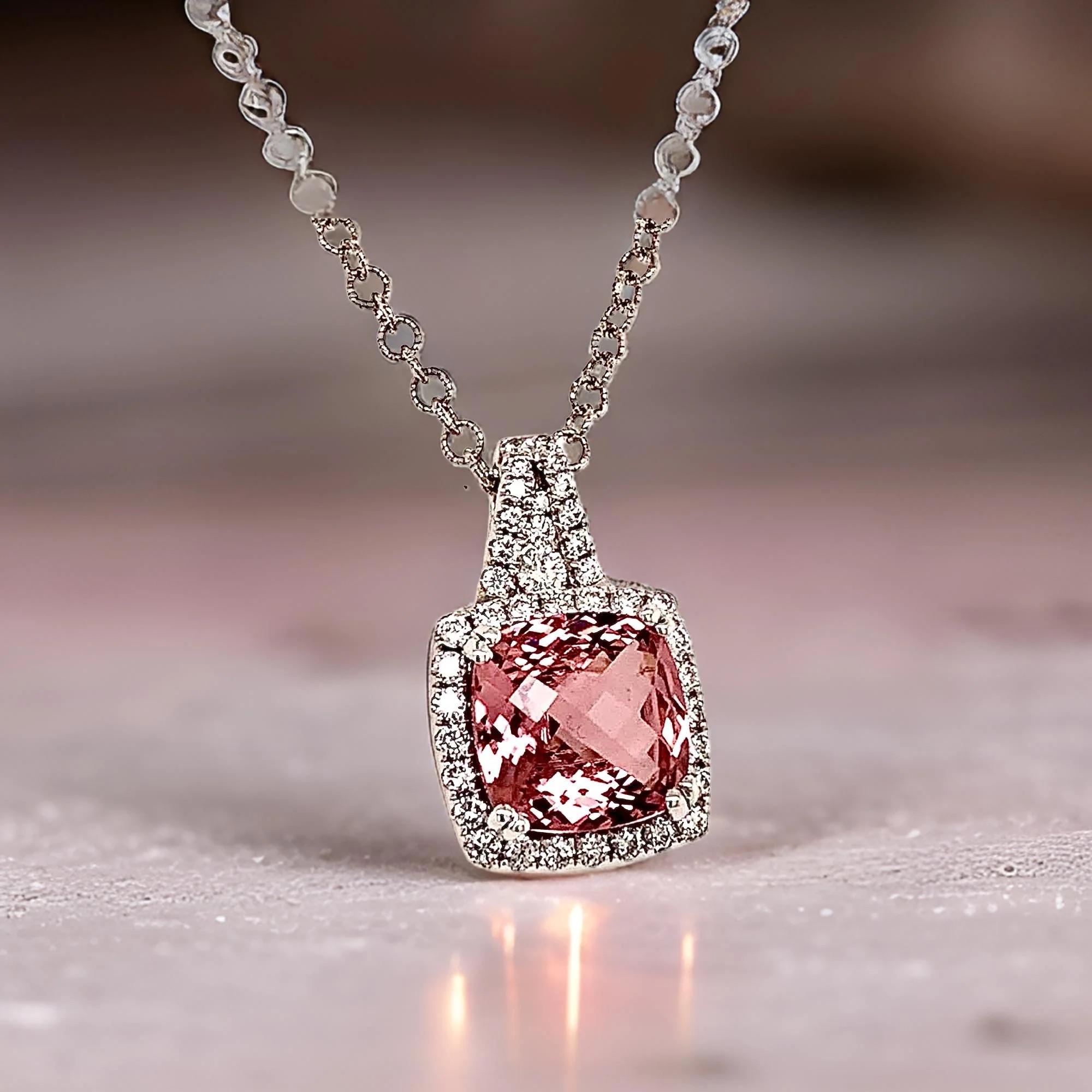 Diamond Rubellite Tourmaline Necklace 5.47 TCW 18k Gold Certified For Sale 2