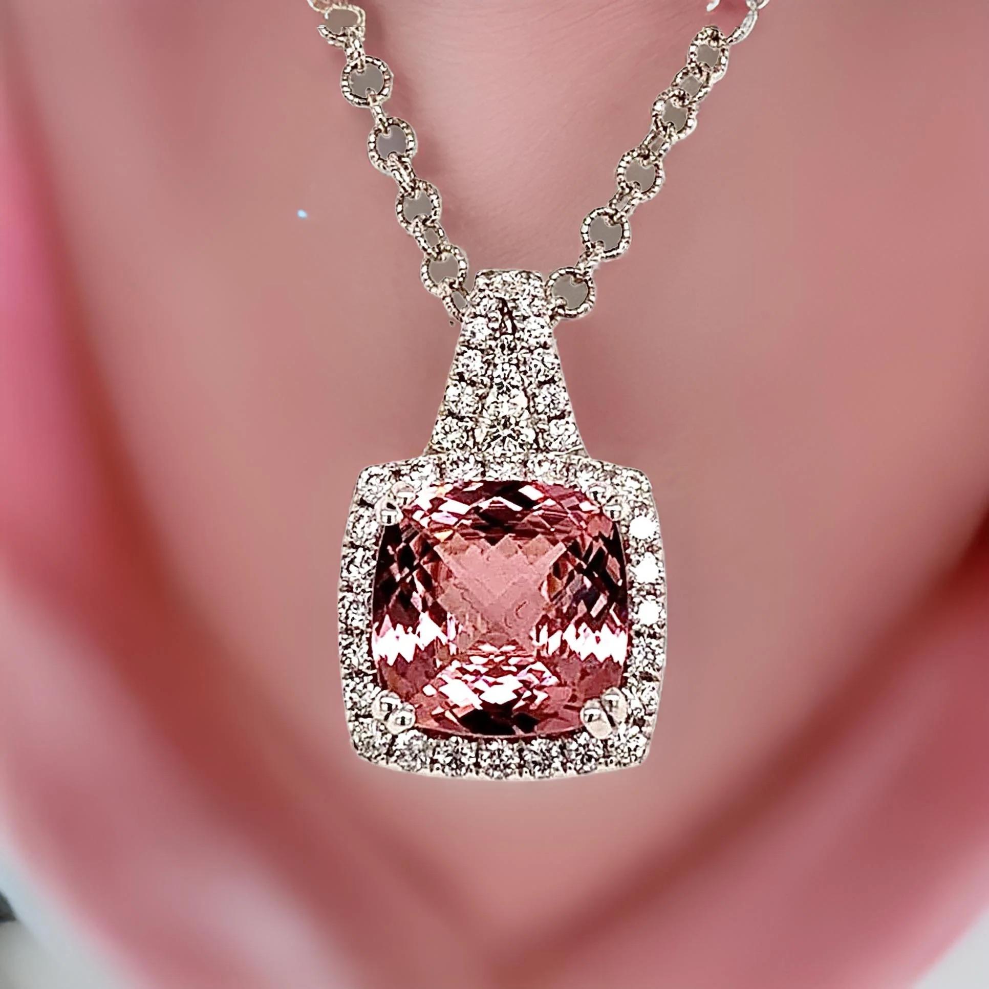 Diamond Rubellite Tourmaline Necklace 5.47 TCW 18k Gold Certified For Sale 4