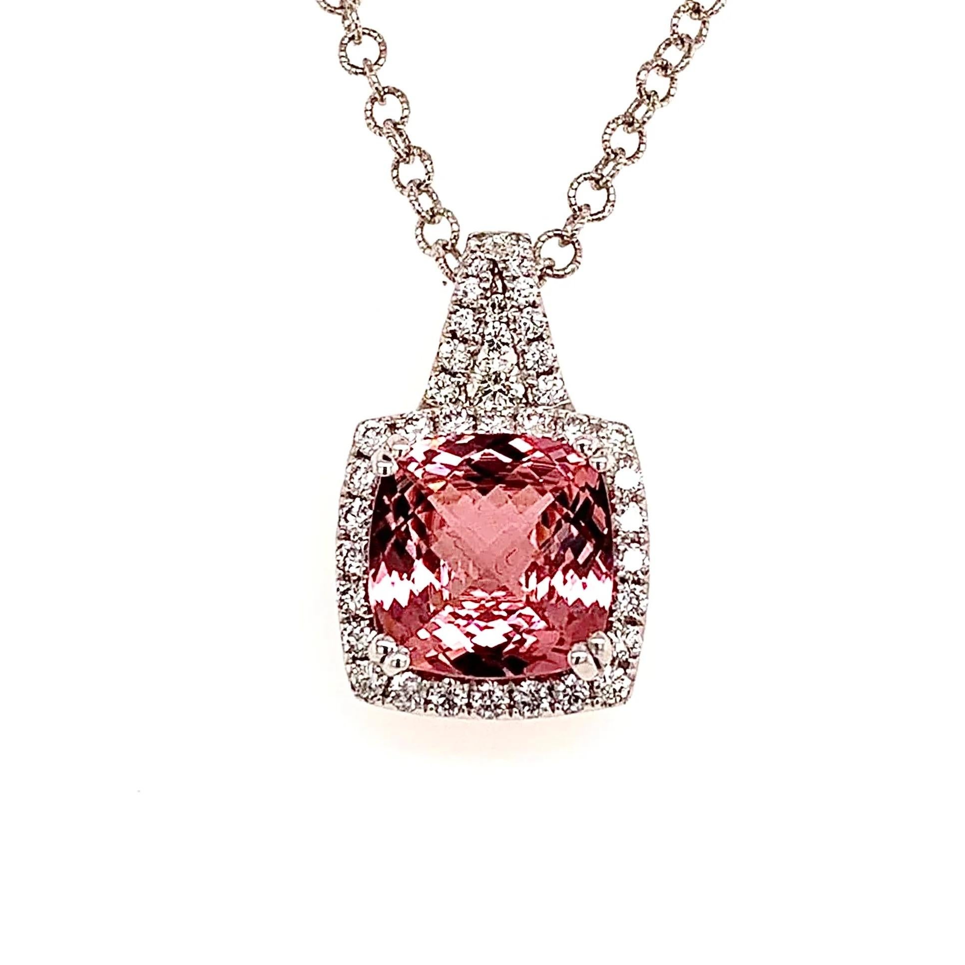 Diamond Rubellite Tourmaline Necklace 5.47 TCW 18k Gold Certified For Sale 5