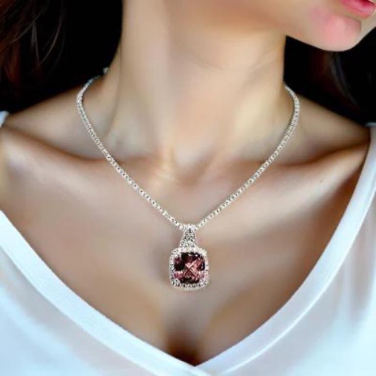 Diamond Rubellite Tourmaline Necklace 5.47 TCW 18k Gold Certified For Sale 3