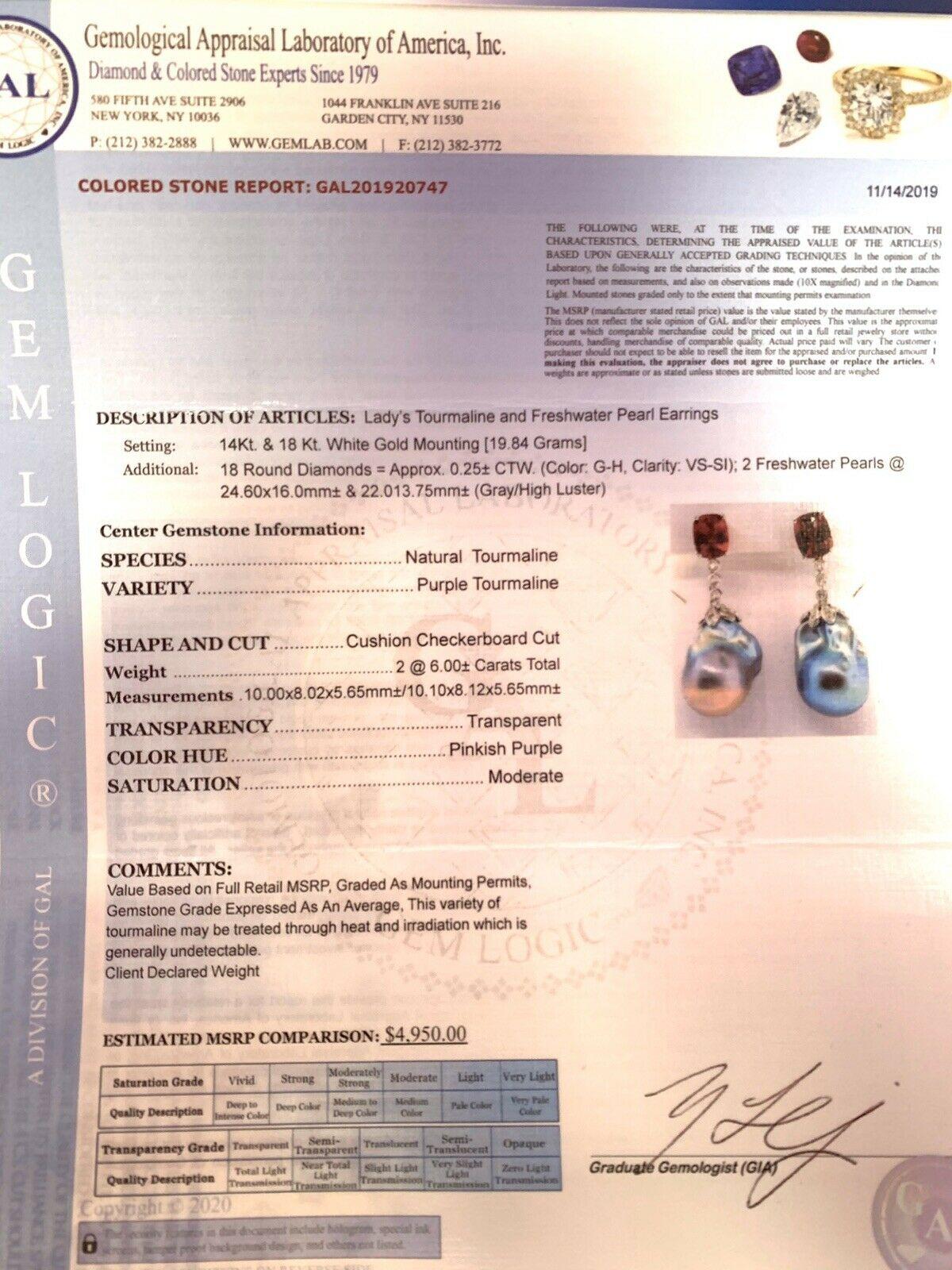 Diamond Rubellite Tourmaline Pearl Earrings 18k Gold 6.25 TCW Certified For Sale 5