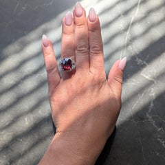 Diamond Rubellite Tourmaline Platinum Contemporary Three Stone Halo Ring