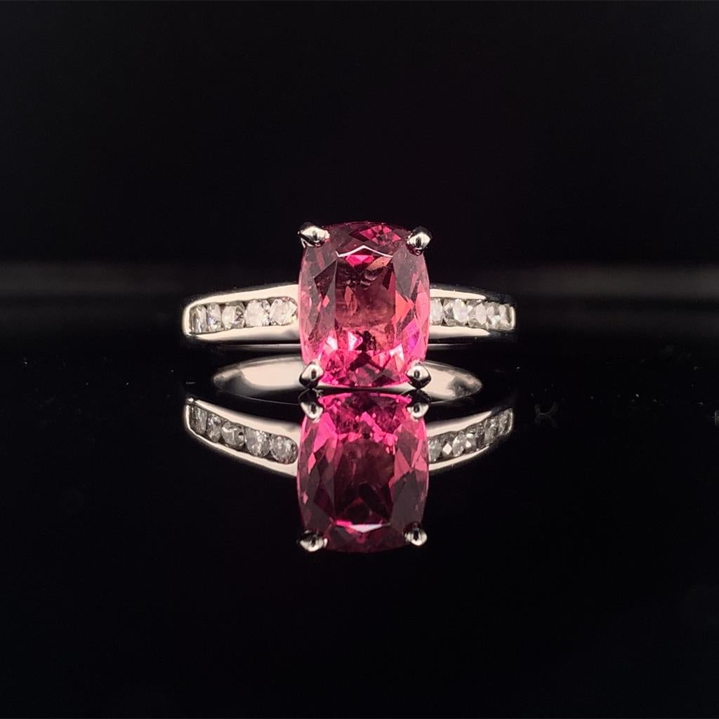 Diamond Rubellite Tourmaline Ring 3 TCW 14k Gold Certified For Sale 5