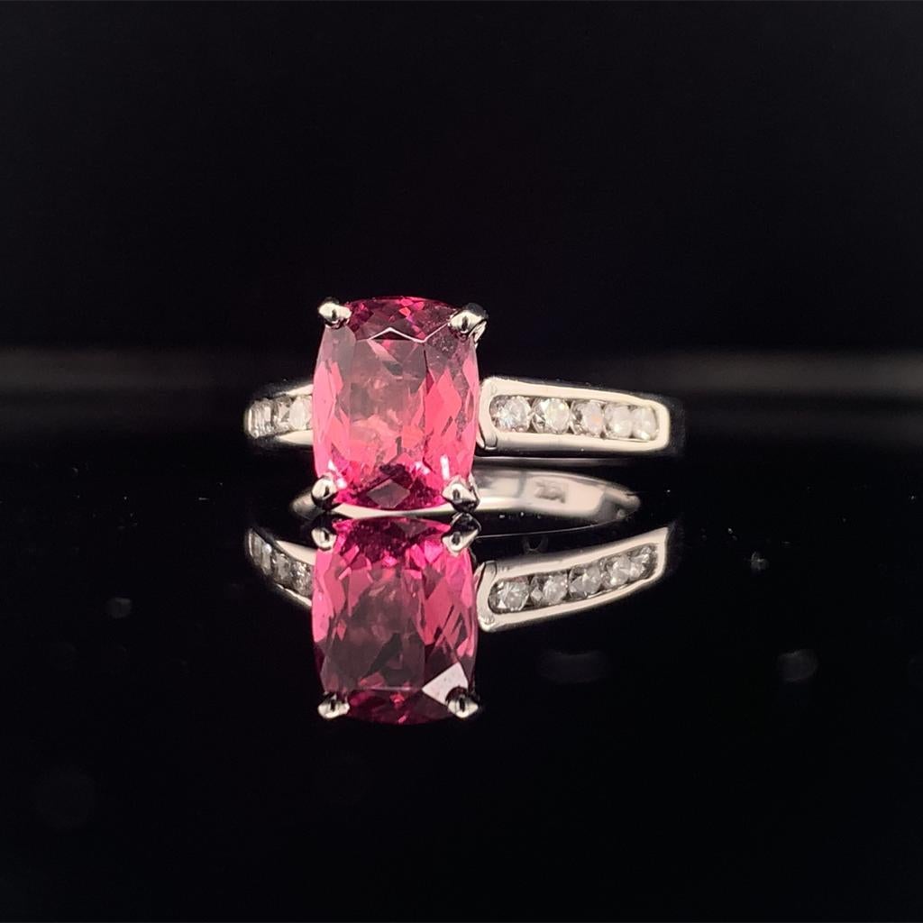 Modern Diamond Rubellite Tourmaline Ring 3 TCW 14k Gold Certified For Sale