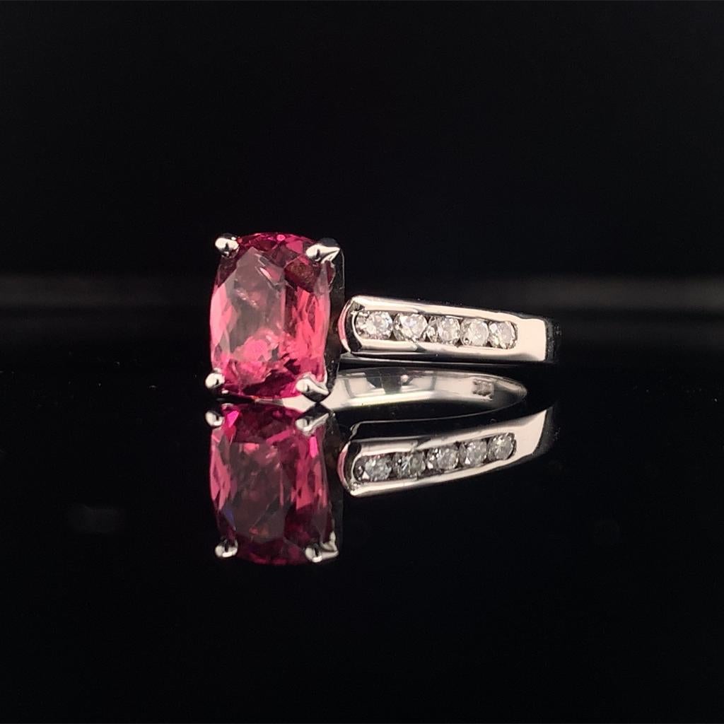 Cushion Cut Diamond Rubellite Tourmaline Ring 3 TCW 14k Gold Certified For Sale