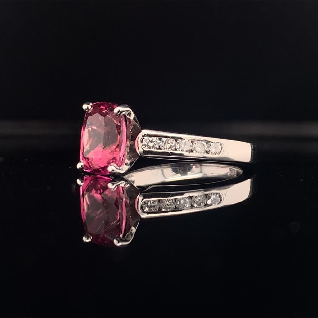 Diamond Rubellite Tourmaline Ring 3 TCW 14k Gold Certified For Sale 2