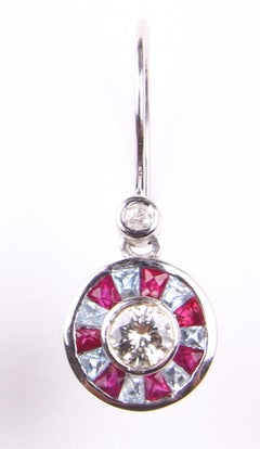 Diamond, Rubies and Aquamarines Set in White Gold, Stunning Earrings