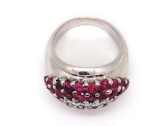 Diamond Rubies Pave Dome Ring White Gold 18K