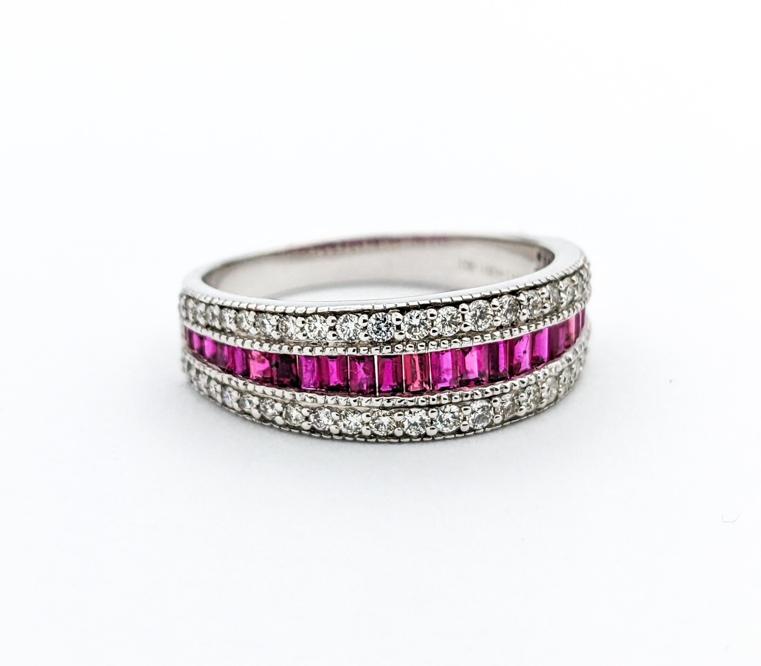 Diamond & Channel Set Ruby Ring In White Gold In Excellent Condition For Sale In Bloomington, MN