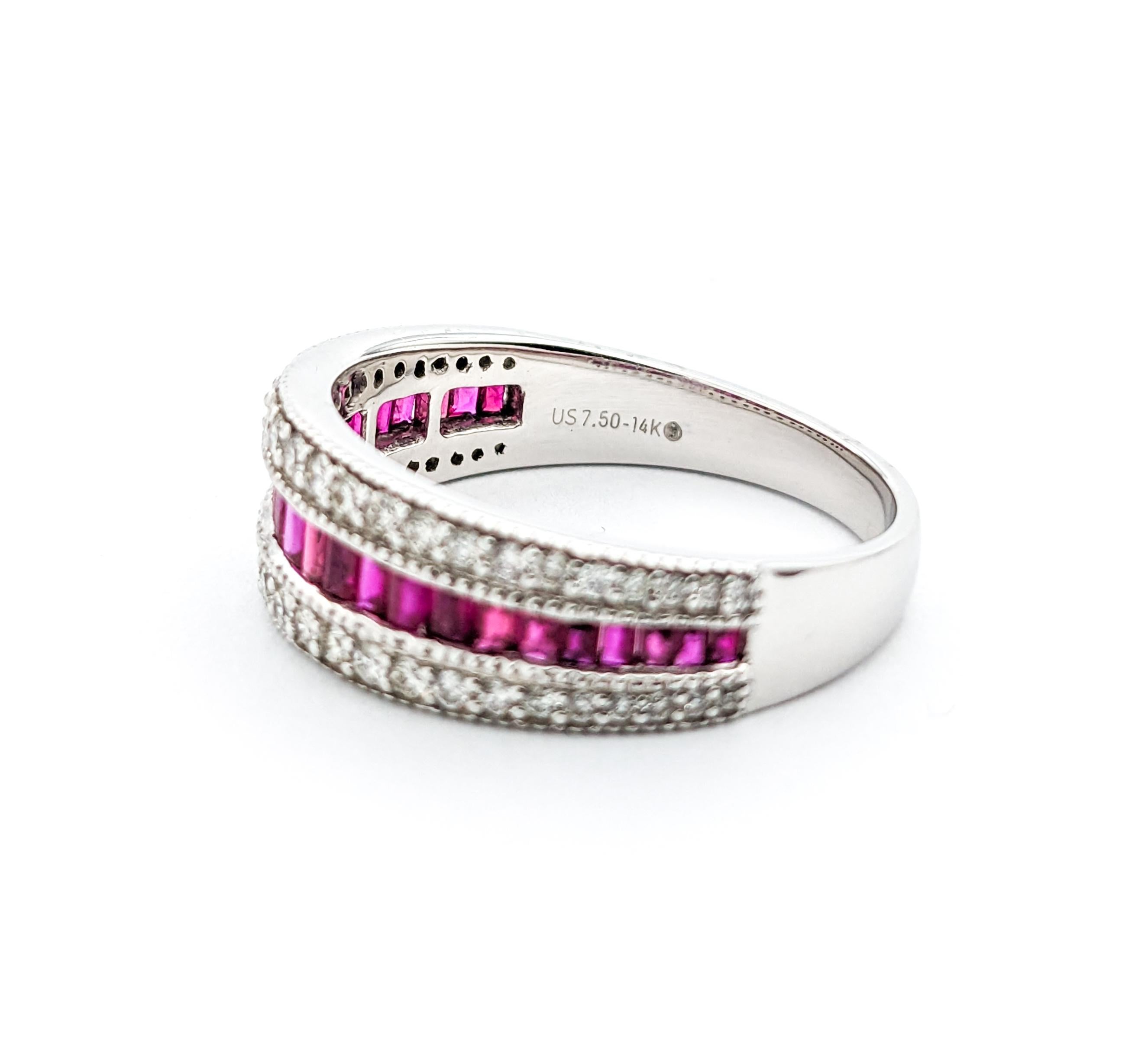 Women's Diamond & Channel Set Ruby Ring In White Gold For Sale