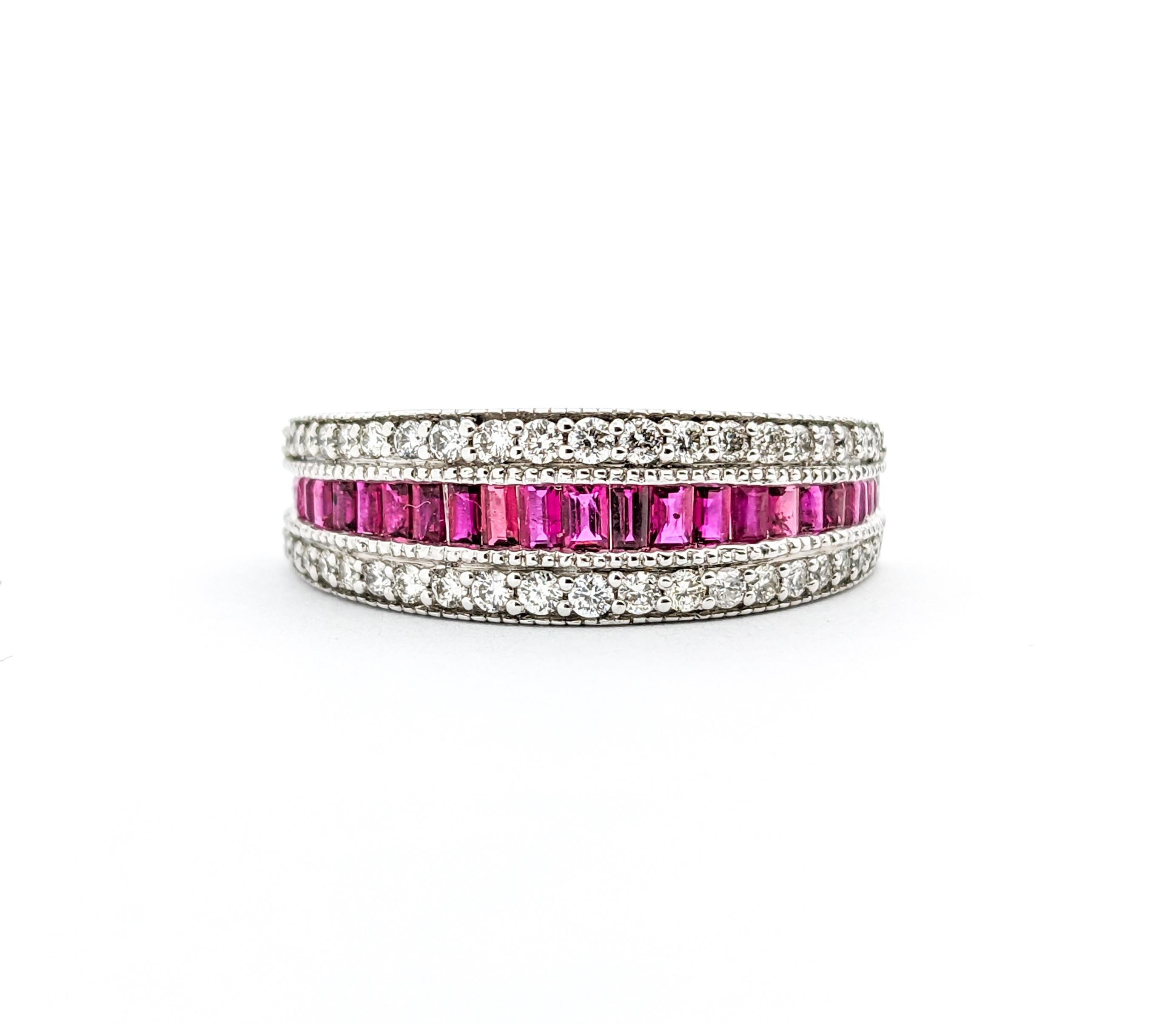 Contemporary Diamond & Channel Set Ruby Ring In White Gold For Sale