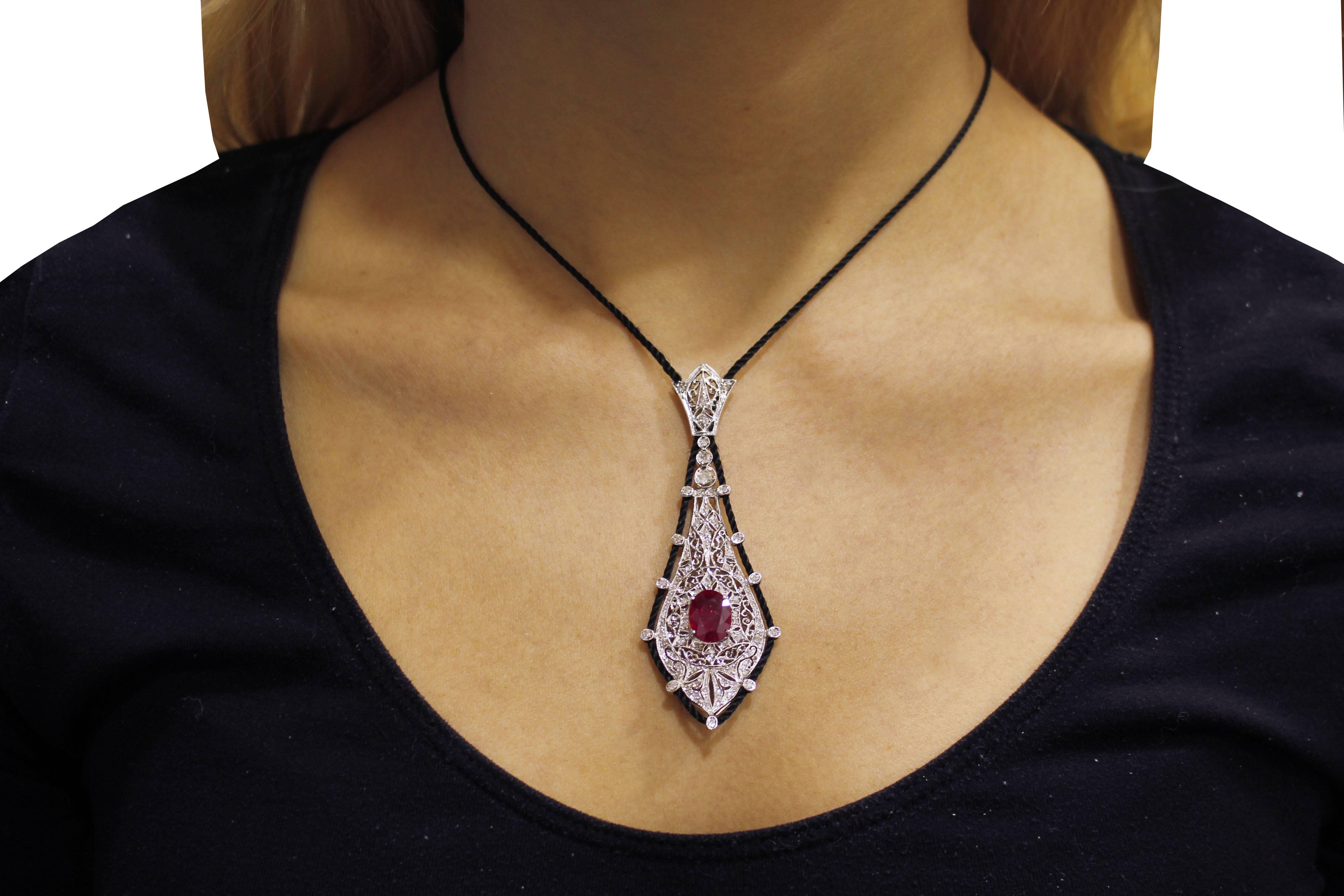 Diamond Ruby and Drawstring Gold Necklace 3