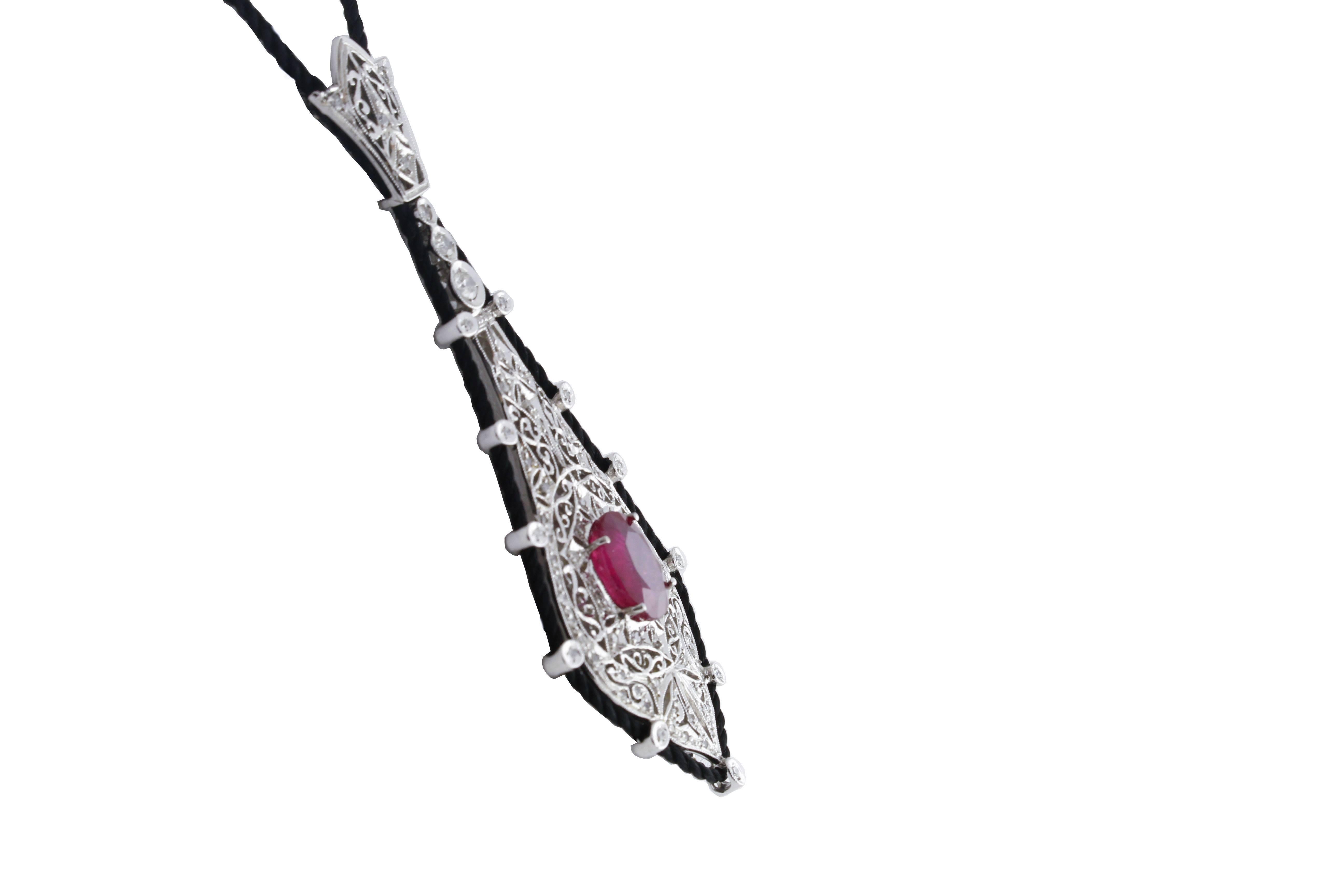 Women's Diamond Ruby and Drawstring Gold Necklace