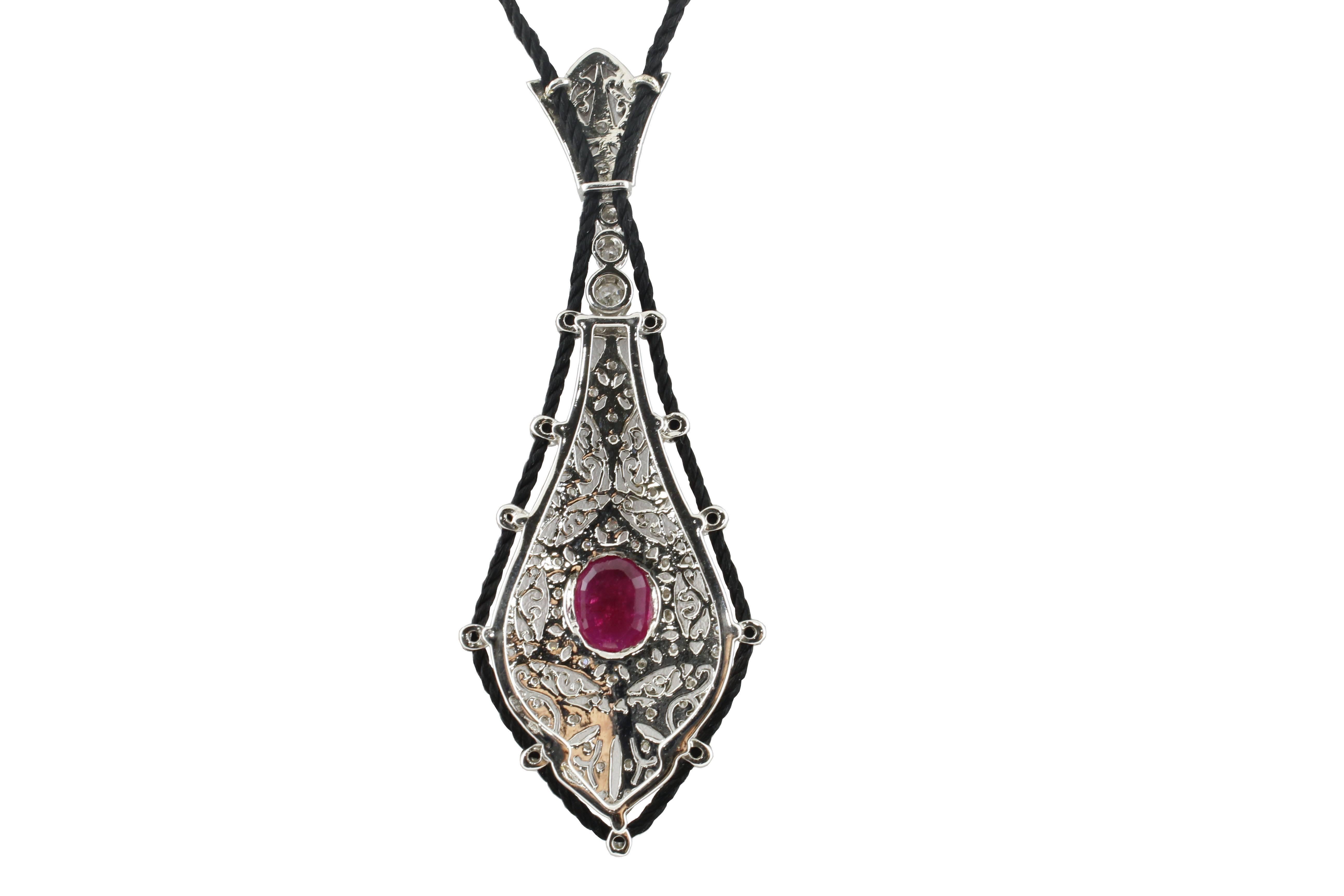 Diamond Ruby and Drawstring Gold Necklace 1